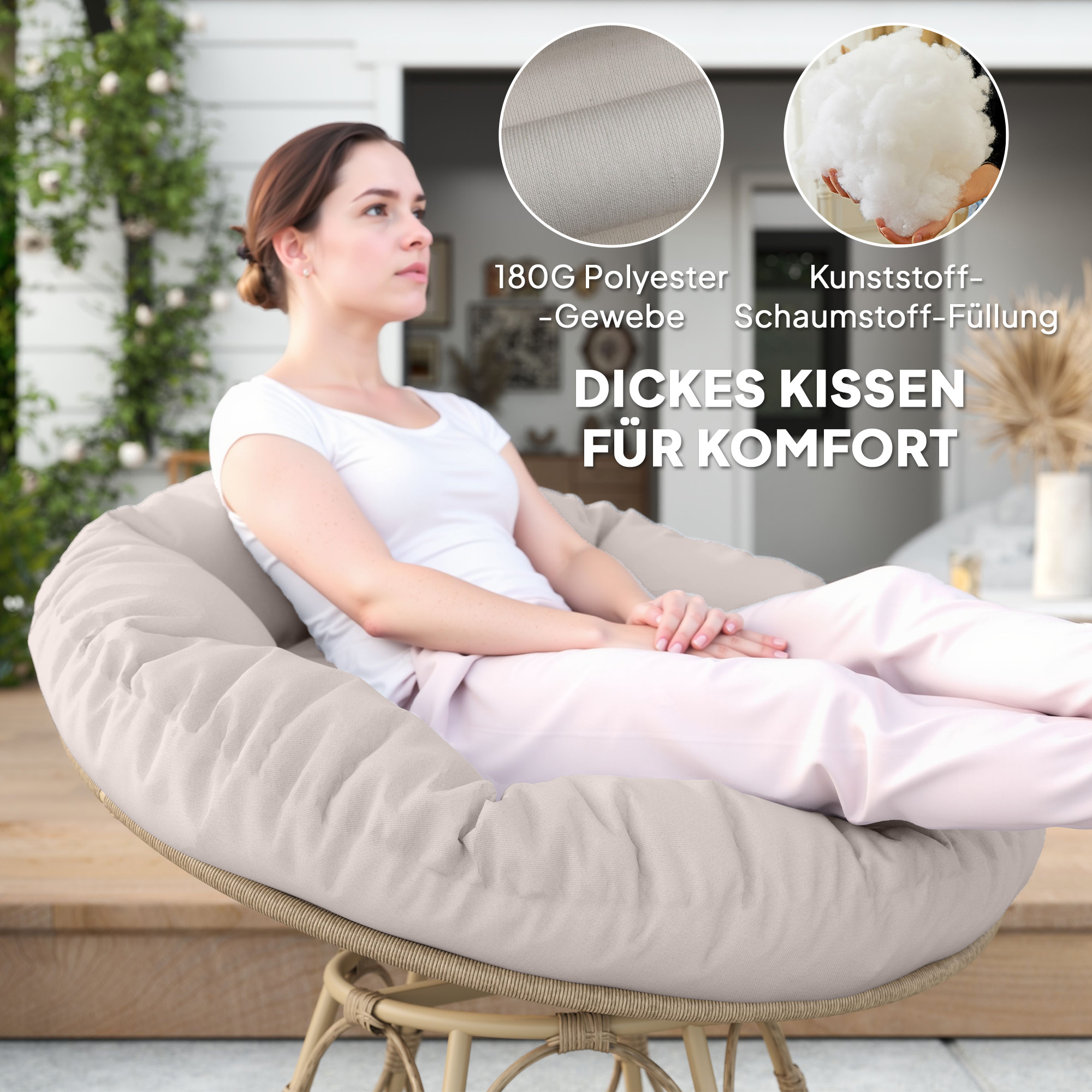 Outsunny Papasan Draaistoel Rotan 360° met Zitkussen, Ronde Buitenstoel
