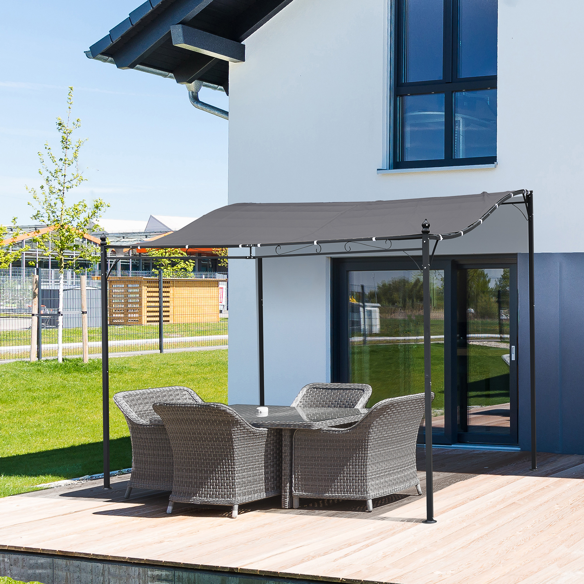 Outsunny Pergola Gazebo Gazebo Luifeltent Metaal Grijs 297x297cm