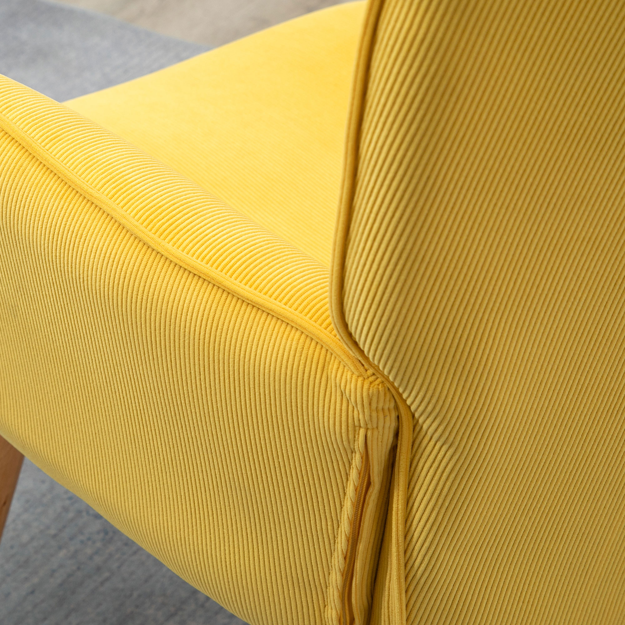 HOMCOM Fauteuil scandi accent met voetenbank, fauteuilset, beukenhout, corduroy-look, geel