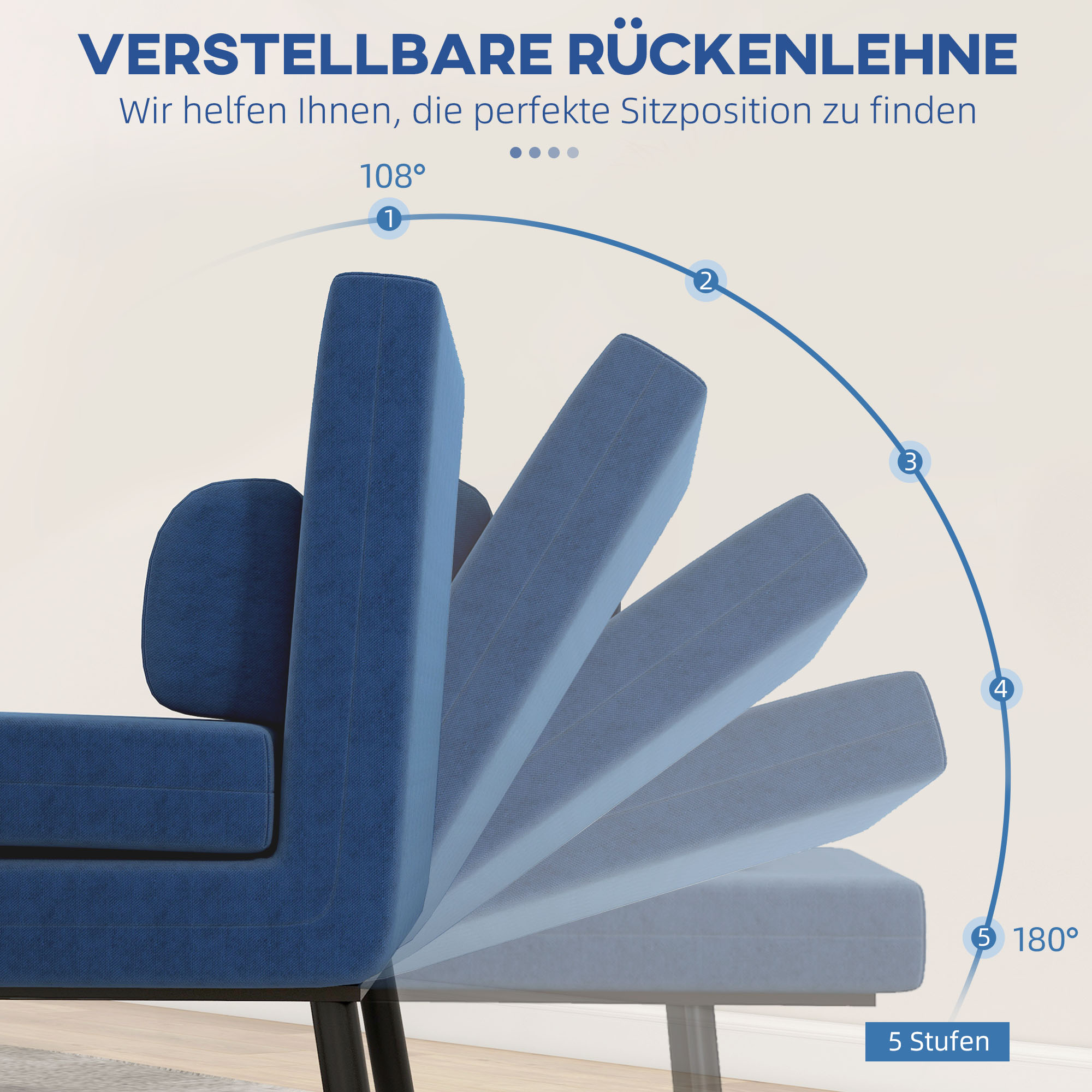 HOMCOM Slaapfauteuil, Relaxfauteuil en Logeerbed, Verstelbare Rugleuning, Afneembare Hoes, Marineblauw