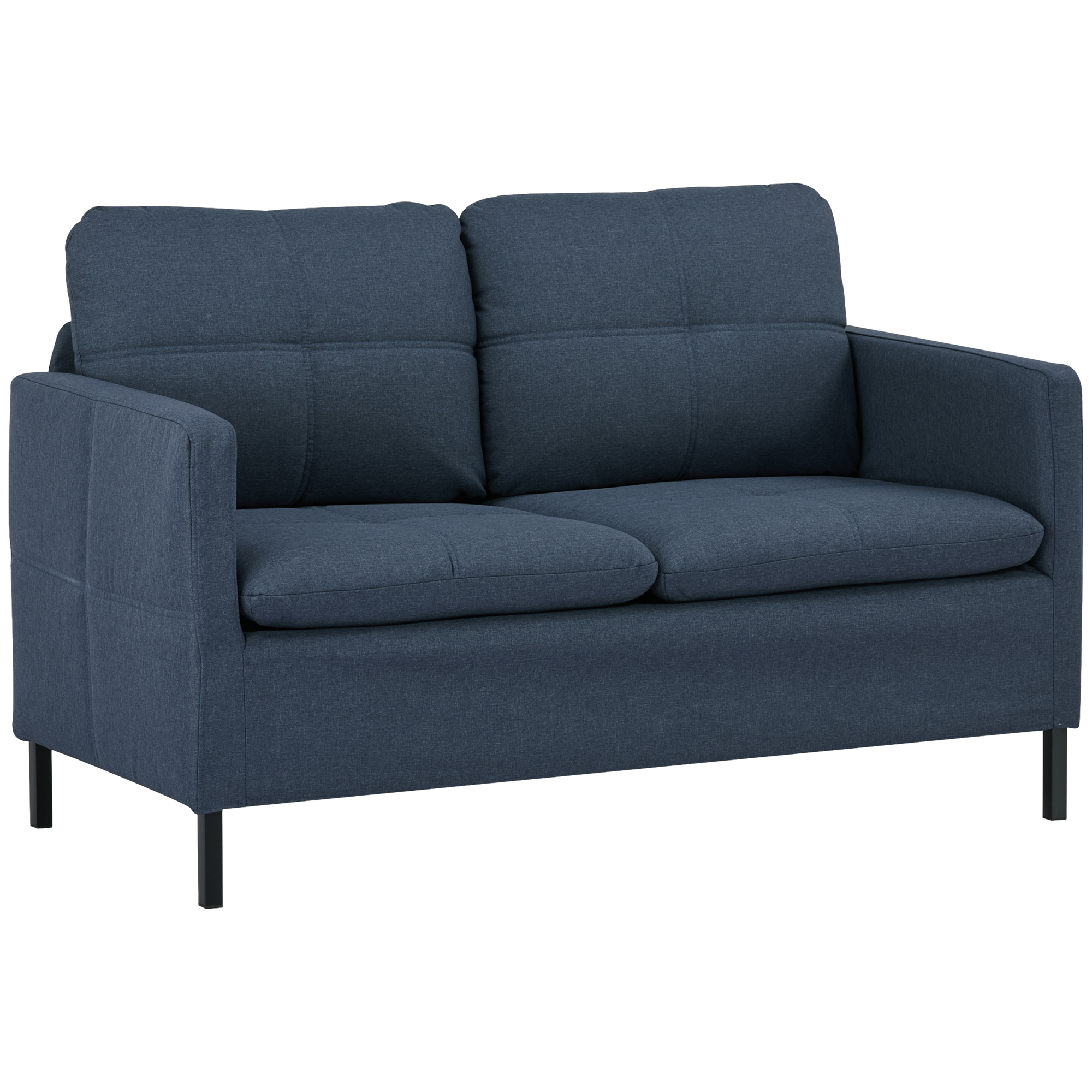 HOMCOM Tweezitsbank, Brede Armleuningen, Ademende Stof, Schuimvulling, 135 x 67 x 80 cm, Donkerblauw