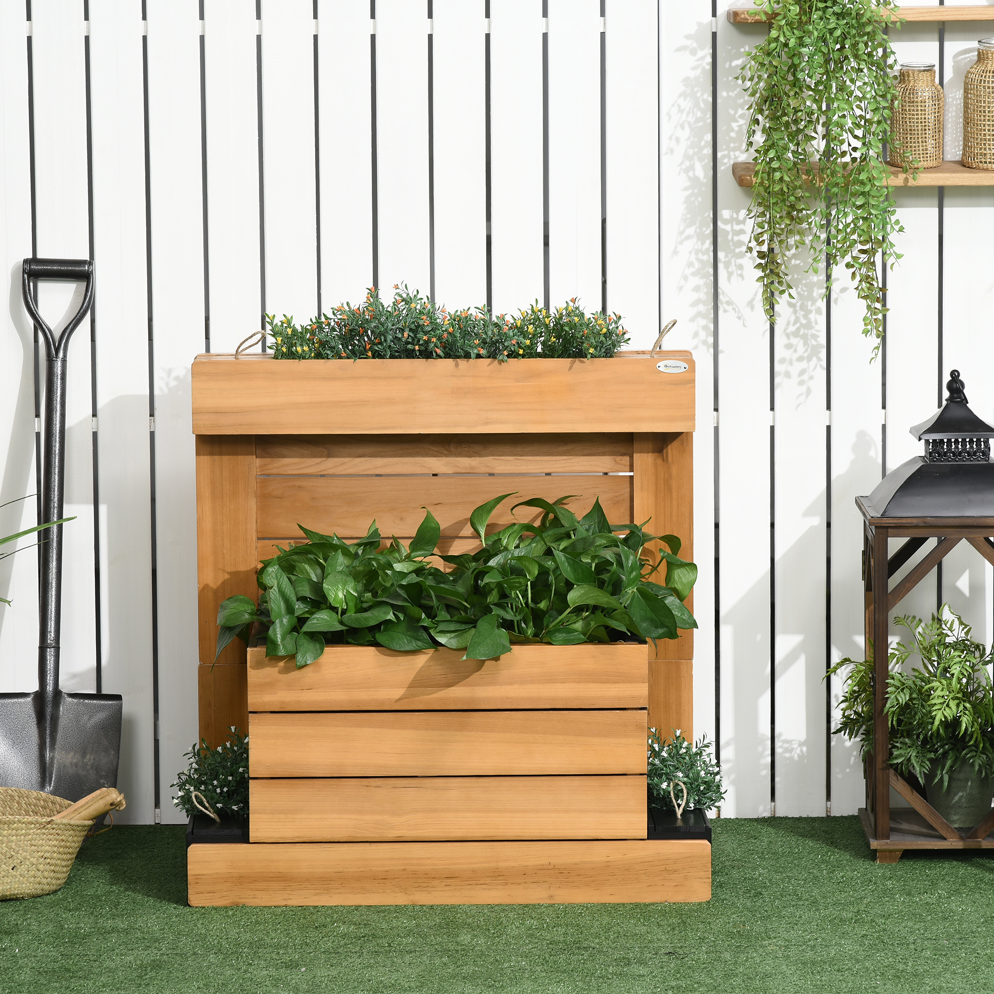 Outsunny verhoogd bed met 4 plantenbakken, bloembak met zelfbewateringssysteem