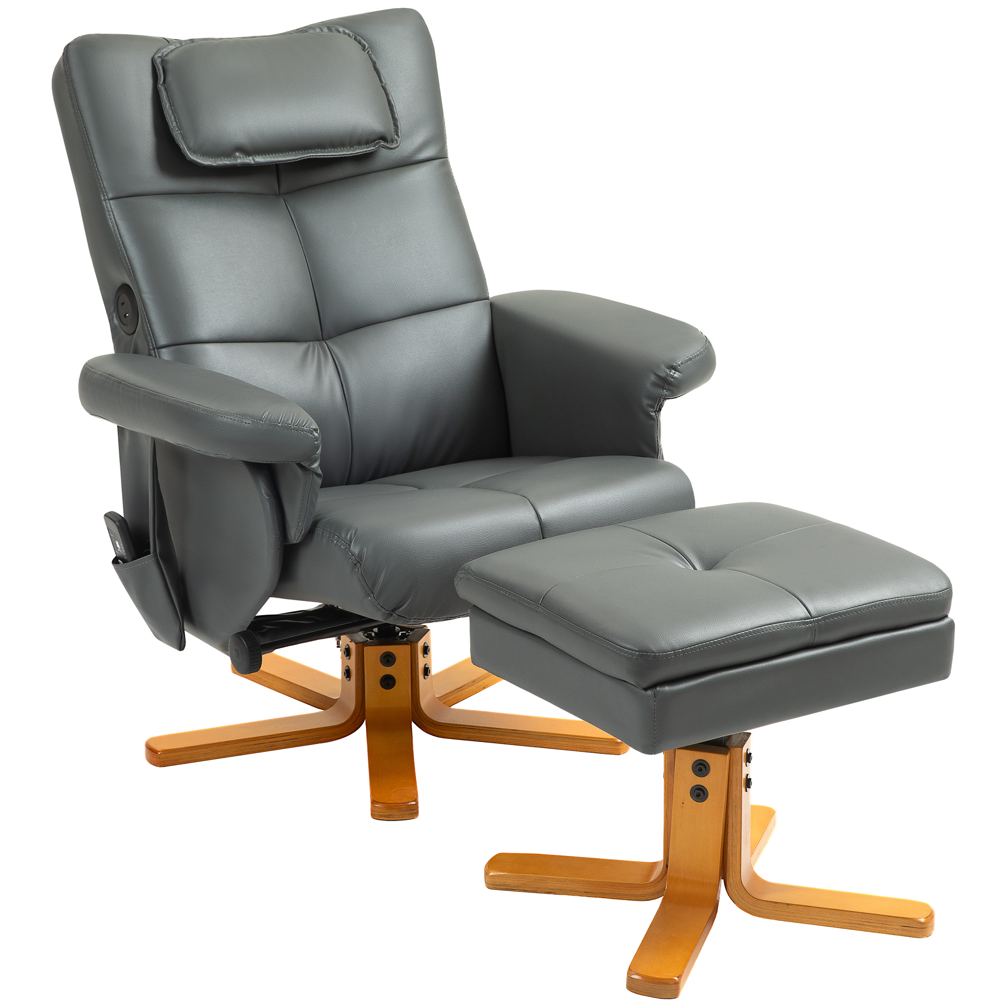 HOMCOM Massagestoel met Voetenbank, Verstelbare Rugleuning, USB-Oplaadpoort, Lederlook, tot 150 kg, Donkergrijs