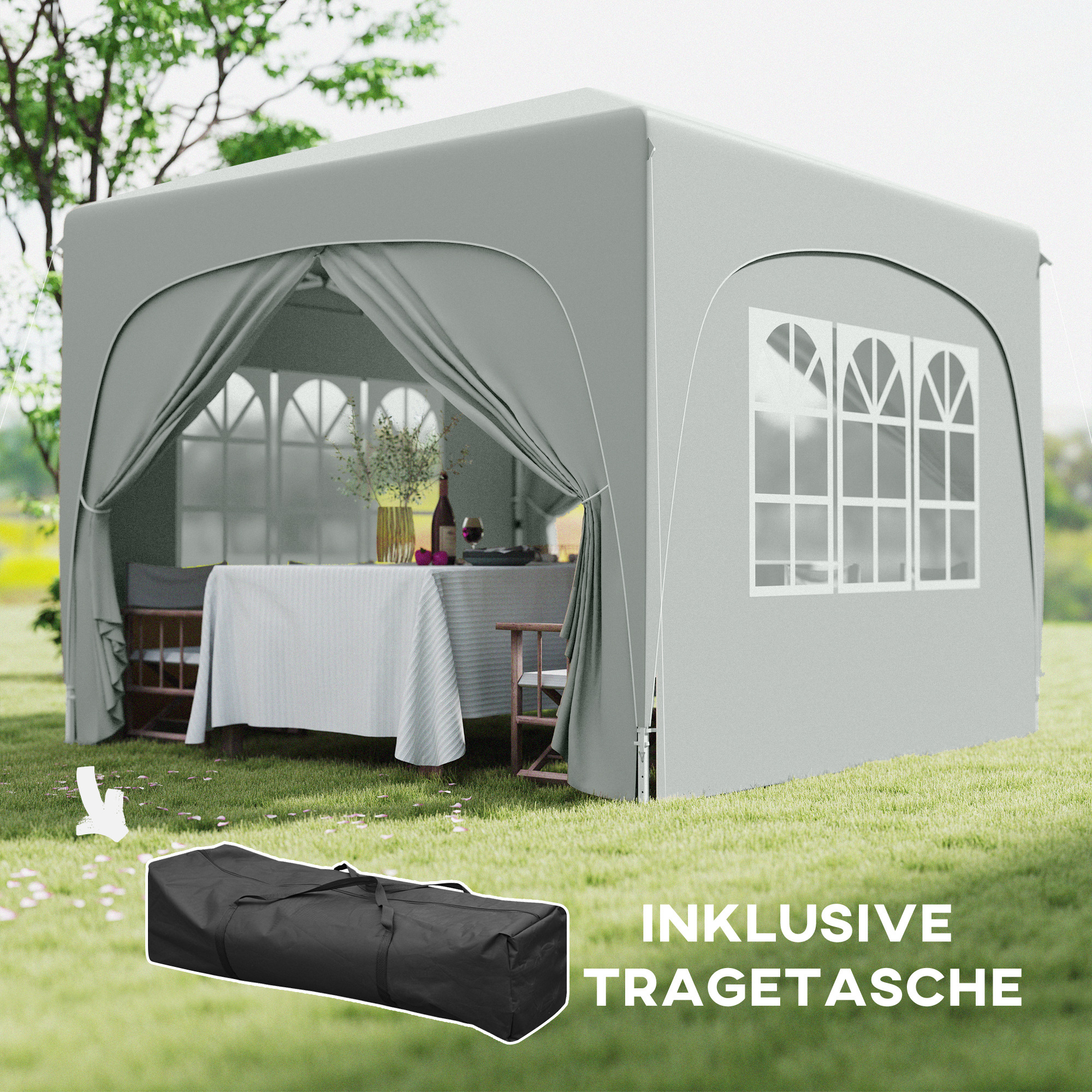 Outsunny 3 x 3 m Paviljoen, Pop-up Tuintent met Zijwanden en Draagtas, UPF50+, Hoogteverstelbaar, Zand