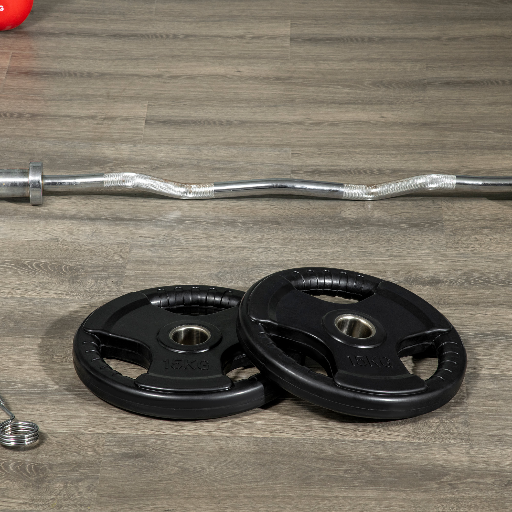 SPORTNOW Halterschijf, 2-delige Set, 15 kg per Schijf, Drie Handgrepen, Vloerbeschermende Rubberen Jas, Metaal