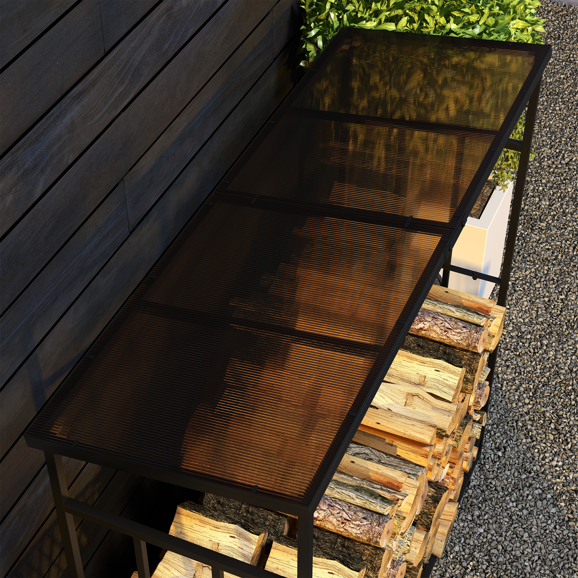 Outsunny Houtopslag voor buiten, tot 2100 kg, polycarbonaat dak, metalen frame, 185 x 67 x 185 cm