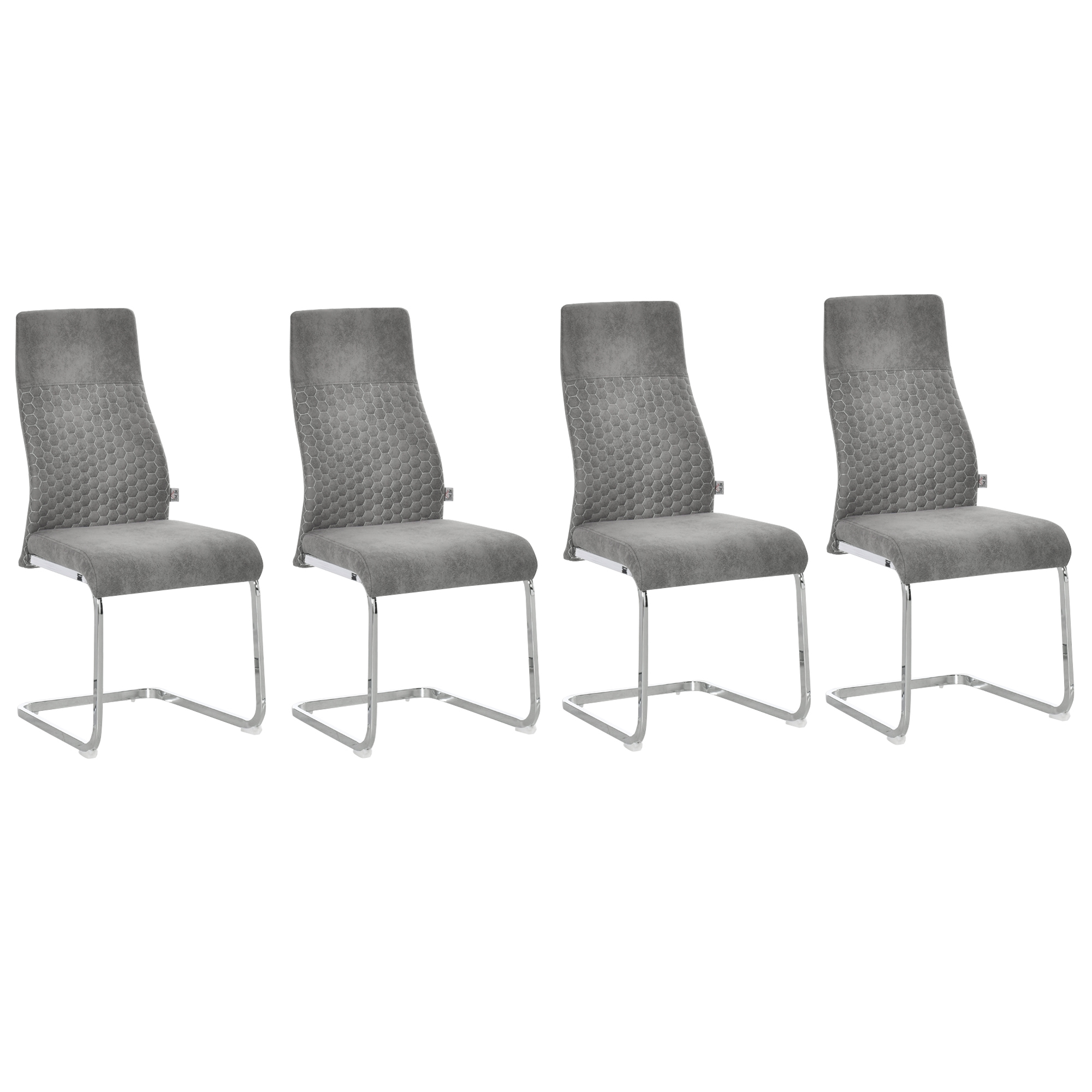 HOMCOM Set van 4 sledestoelen, 4-delige keukenstoelen, microvezel, 45 x 61 x 98 cm, grijs