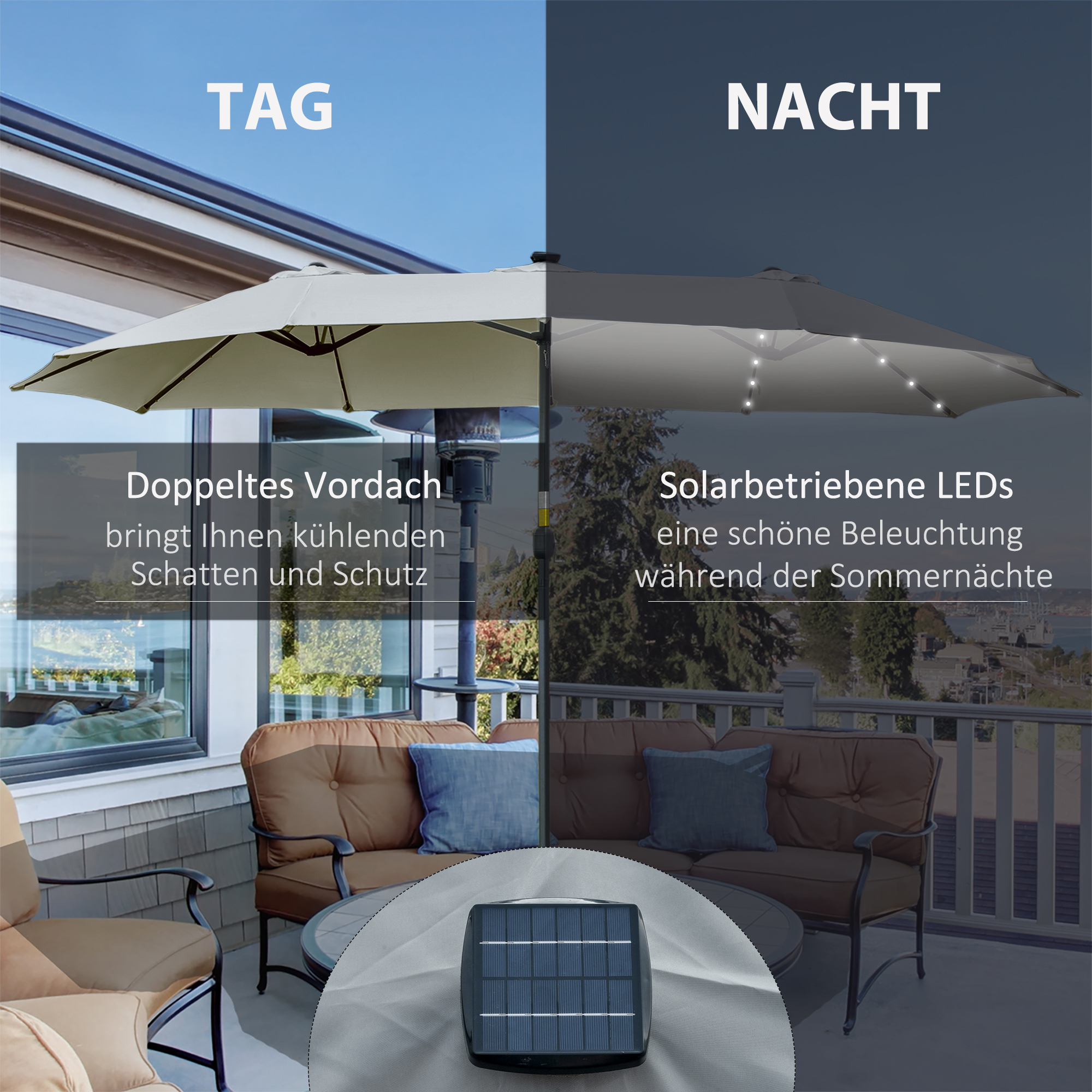 Outsunny parasol met LED-verlichting 4,5m diameter