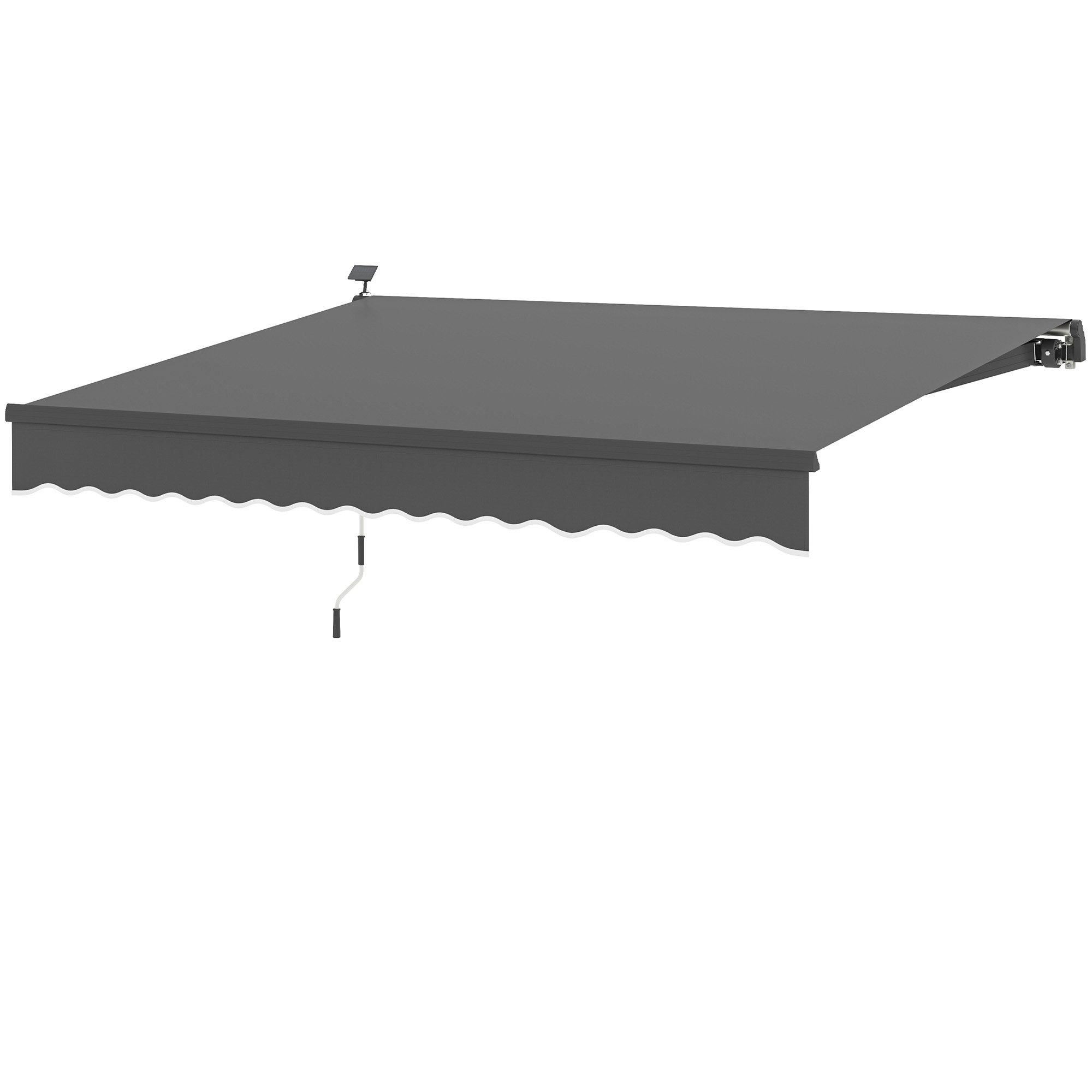 Outsunny Uitschuifbare Luifel met Handkruk en Zonne-energie LED-licht UV 50+ 400 cm breed Grijs