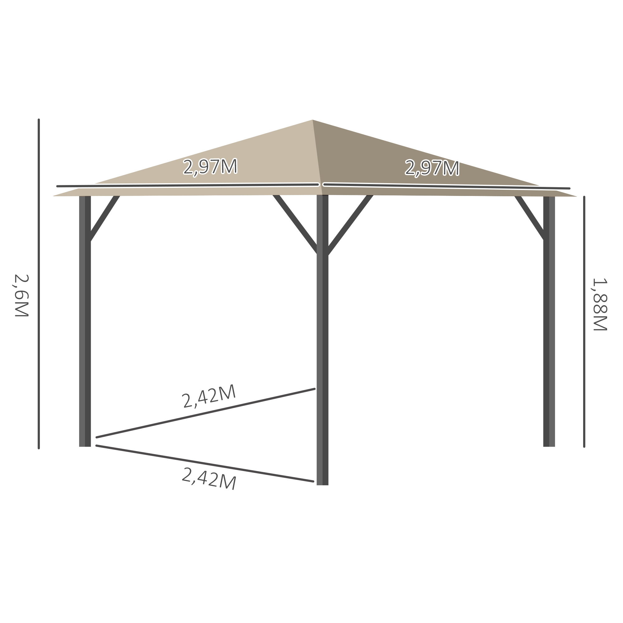 Outsunny tuinhuisje 3m x 3m aluminium staal