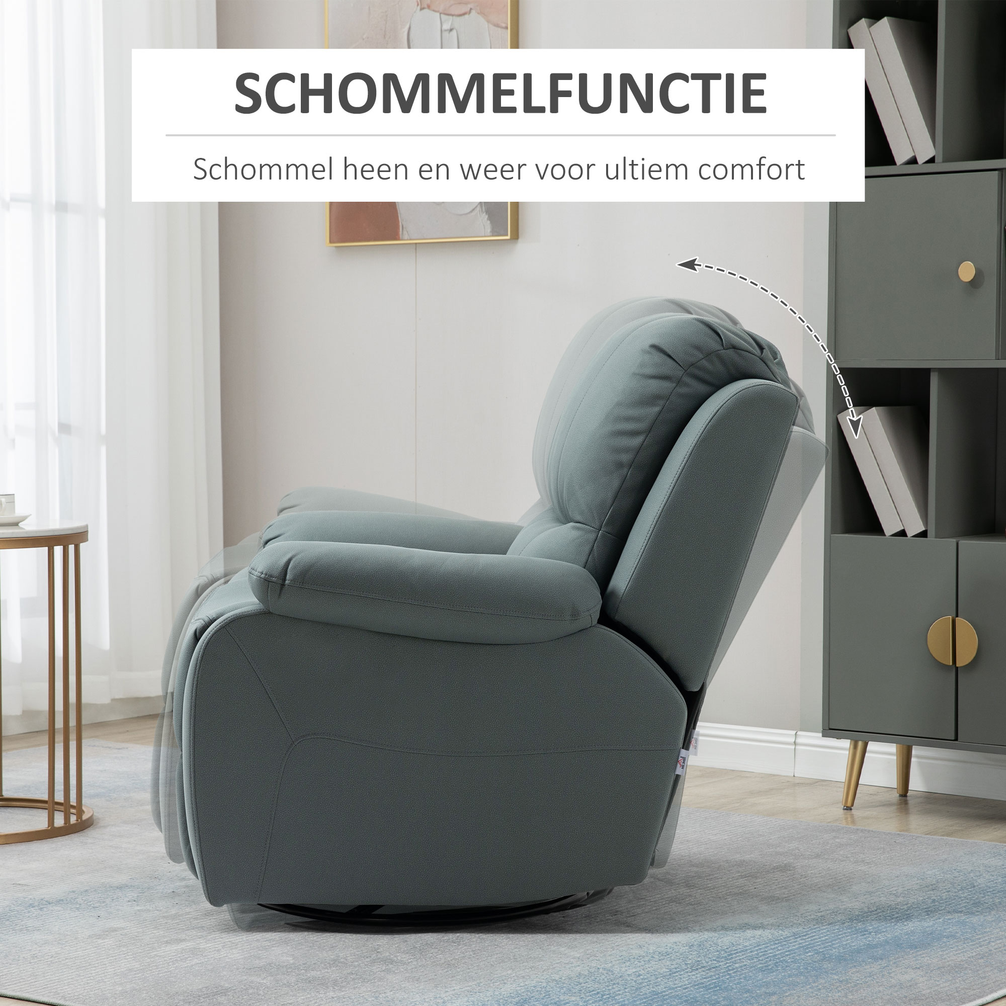 HOMCOM fauteuil met kantelverstelling tot 135°, 360 graden draaibaar, 93 cm x 100 cm x 98 cm, stalen frame, groen