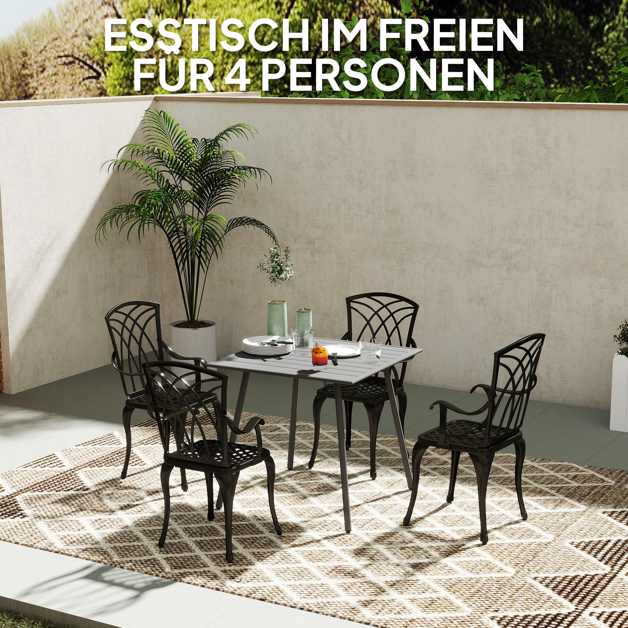 Outsunny Tuintafel, Buiteneettafel voor 4 Personen, Stalen Frame, Makkelijk te Reinigen, Roestbestendig, 80 x 80 x 74 cm, Grijs