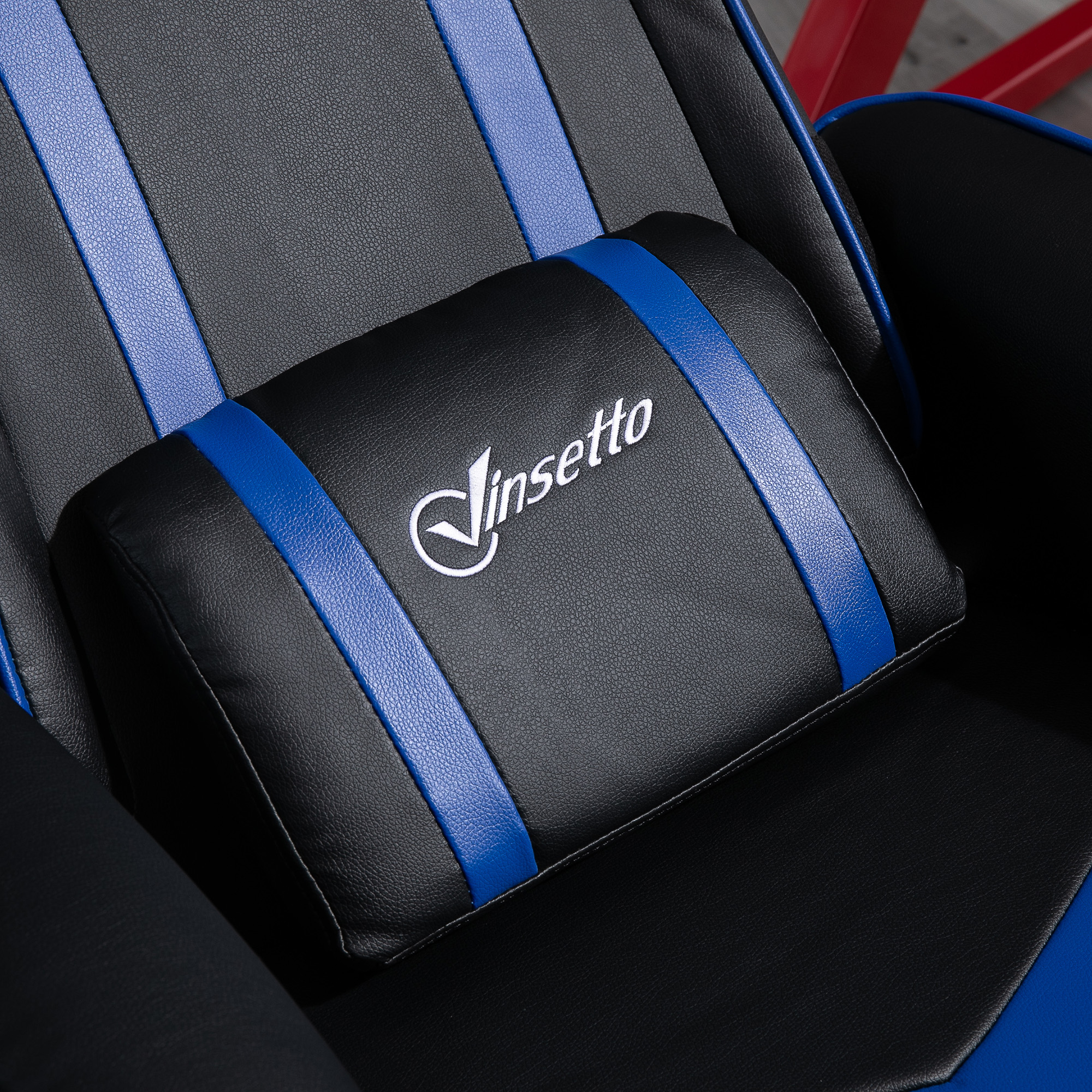 Vinsetto Fauteuil met voetenbank, inclusief hoofdsteun en lendenkussen, rugleuning verstelbaar tot 130°, donkergrijs+blauw