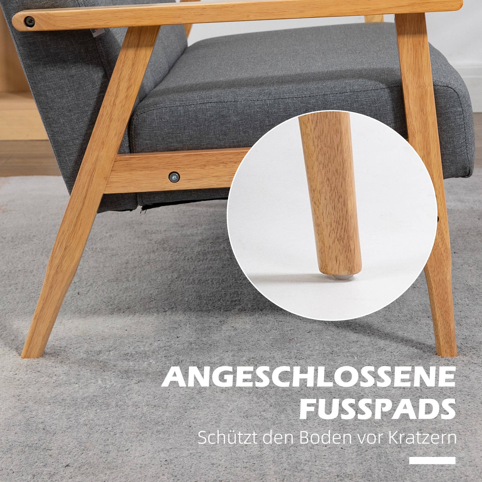 HOMCOM Driezitsbank van Kautschukhout, 154,5 x 69,5 x 73 cm, Grijs