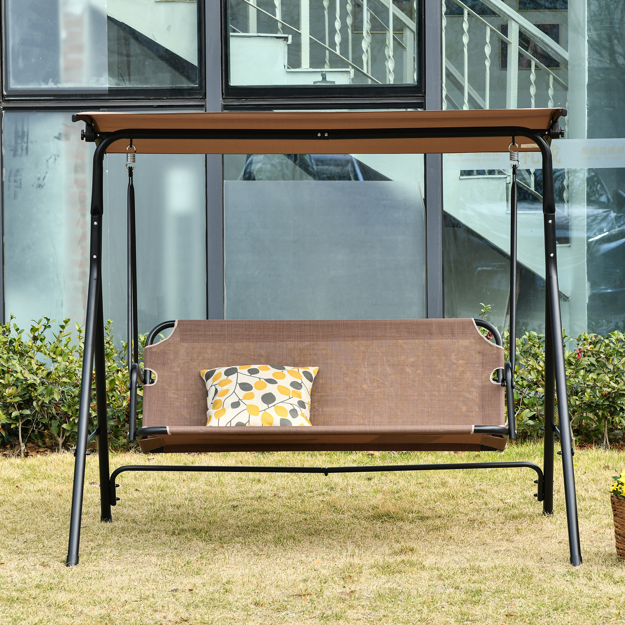 Outsunny 2-zits schommelstoel met zonnekap 172 cm x 110 cm x 155 cm