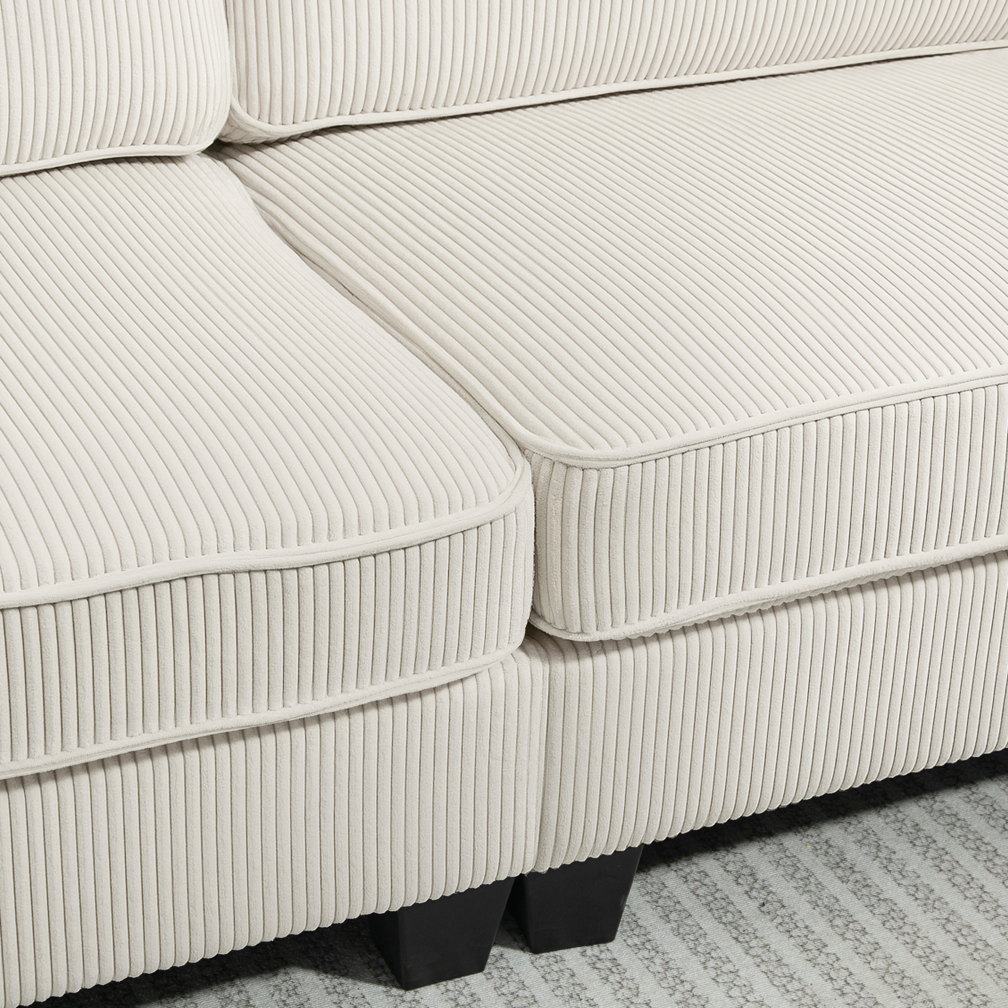 HOMCOM 3-Zitsbank met Corduroy Bekleding, Woonkamerbank met Pocketvering, tot 400 kg, 227 x 84 x 87 cm, Crèmewit