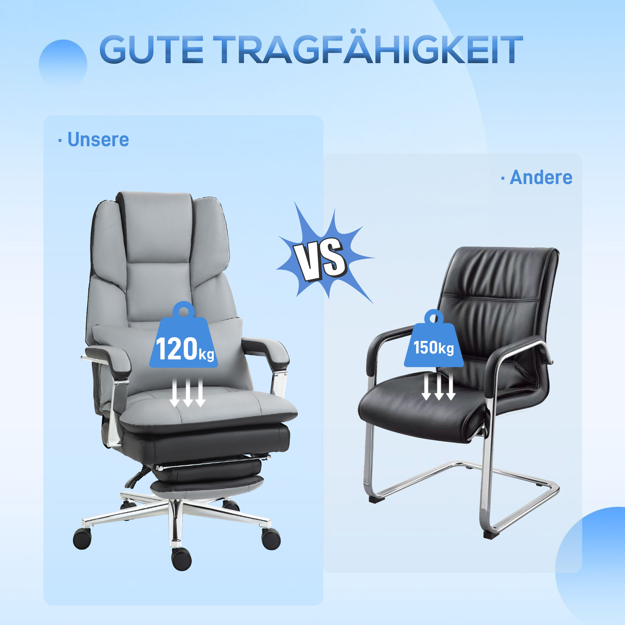 HOMCOM Ergonomische Verstelbare Bureaustoel, 63x71x123-129cm, Lichtgrijs/Zwart
