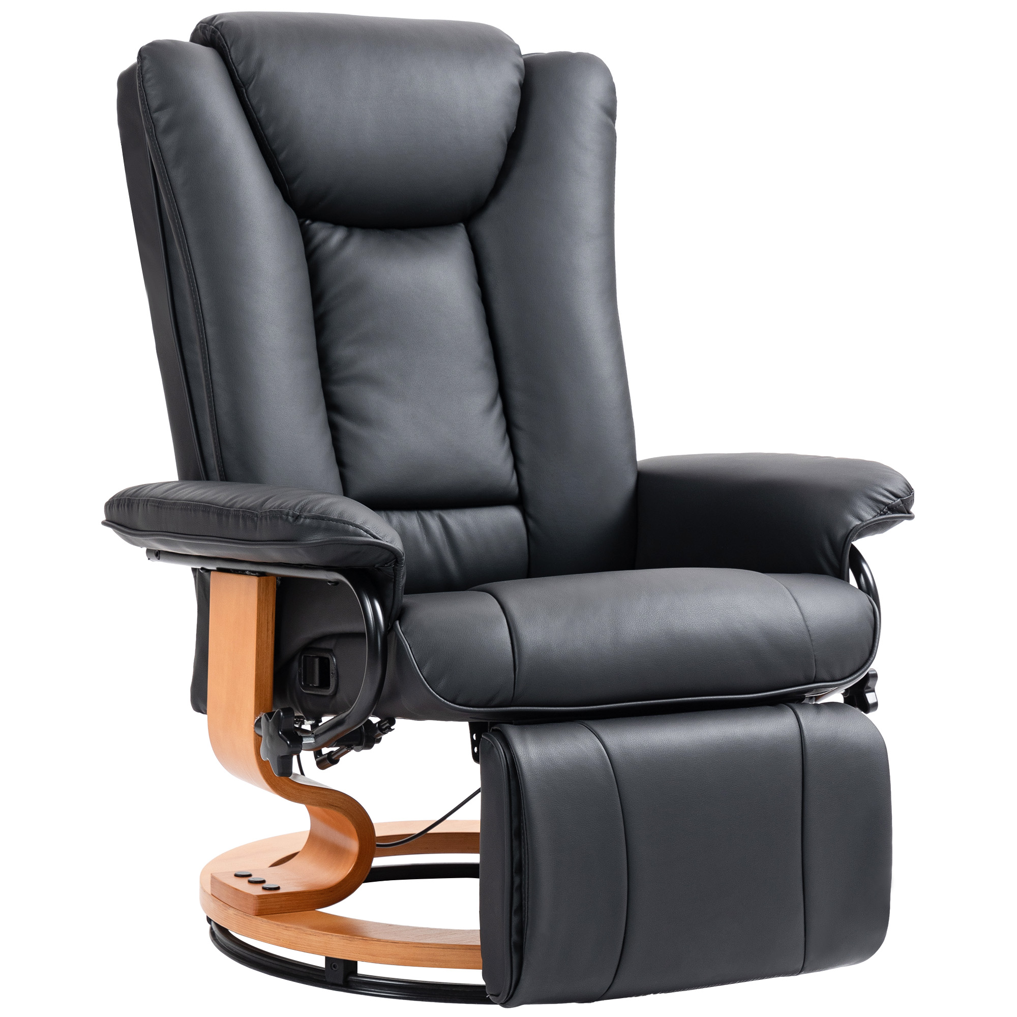 HOMCOM Relaxstoel met Ligfunctie, Draaibaar, tot 150 kg, Kunstlederbekleding, Stalen Frame, Zwart
