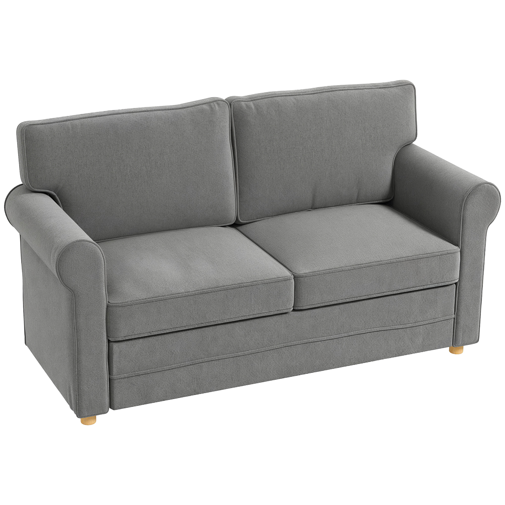 HOMCOM 2-zitsbank, Compacte Woonkamerbank, Stof in Linnenlook, Zachte Zitkussens, Stalen Frame, Donkergrijs