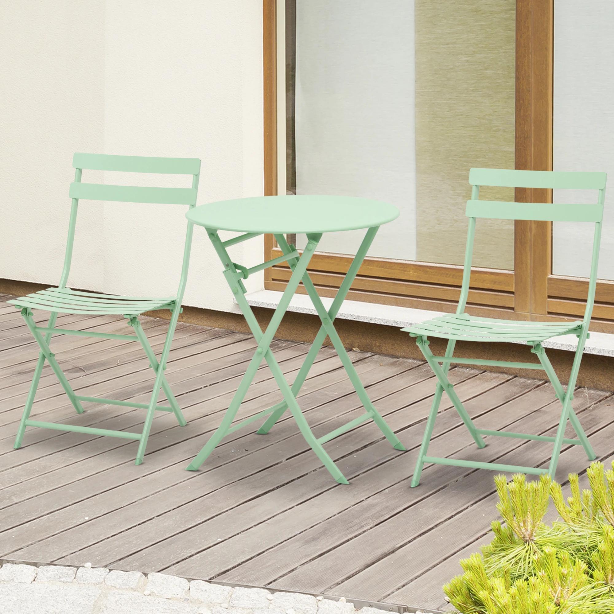 Tuinset metalen meubelset 3-delig. Bistrotafel met 2 stoelen groen