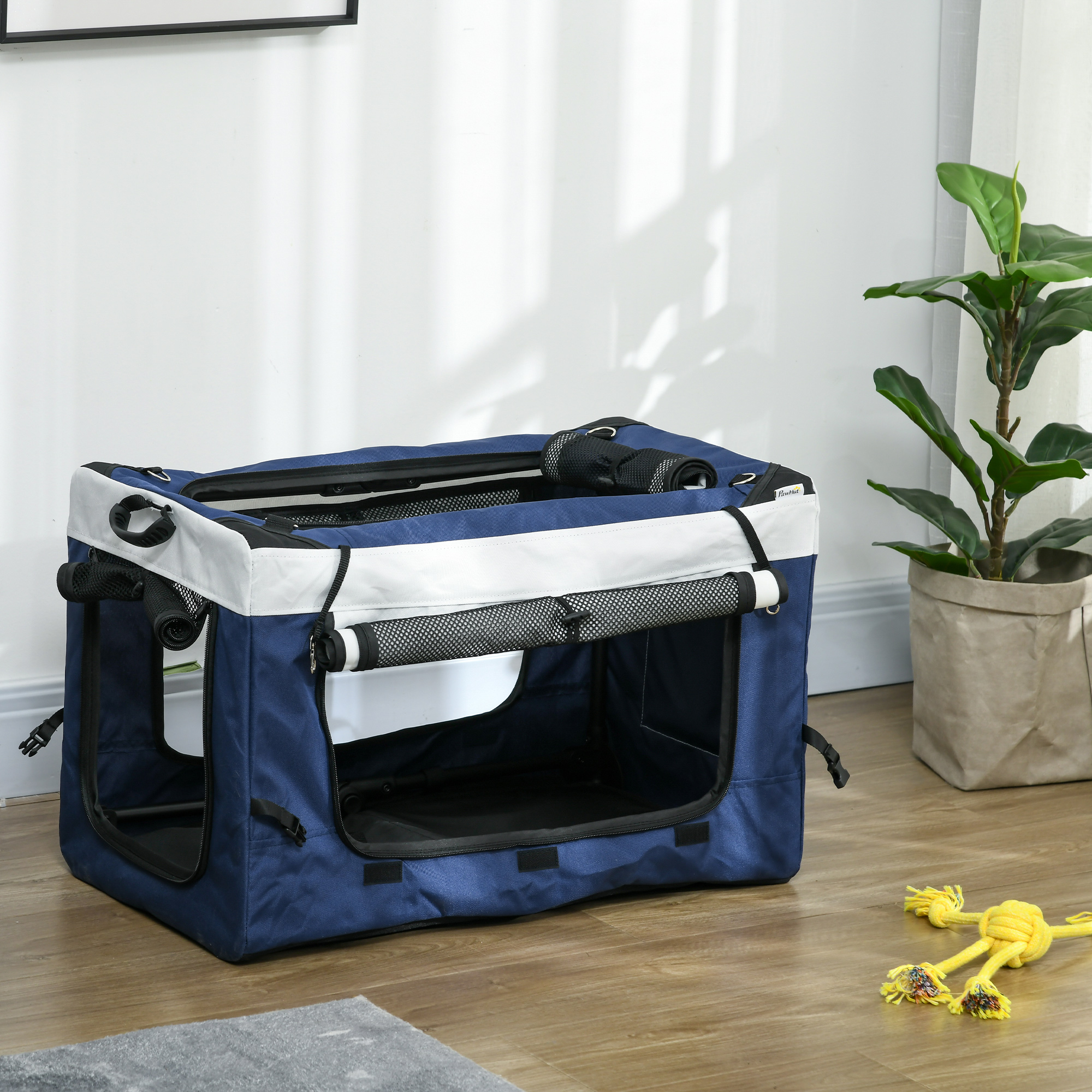 PawHut Hondenbuggy Huisdierbuggy Hondenkar, inklapbaar, afneembare mand, 81 x 58 x 97,5 cm, Zwart + Blauw + Wit