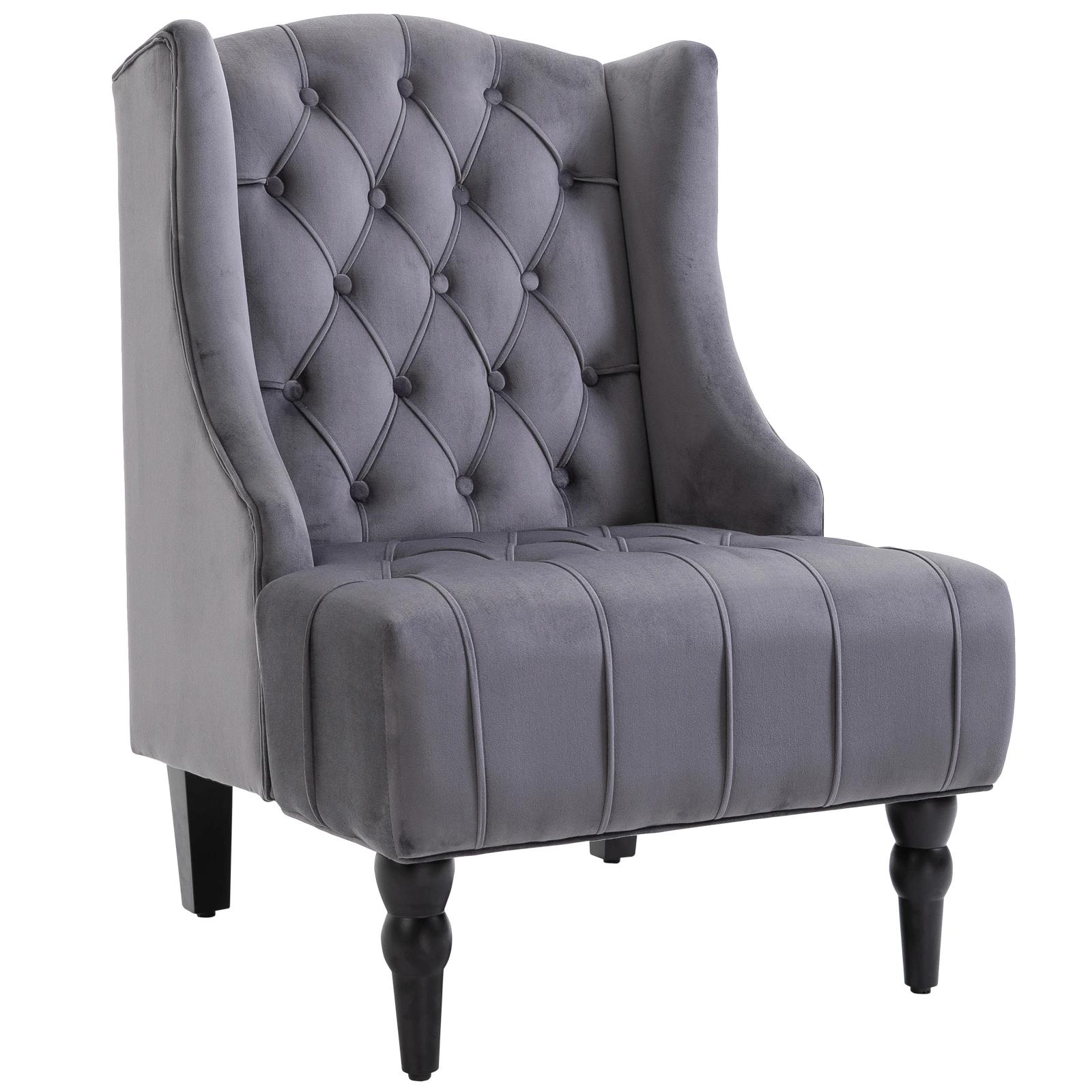 HOMCOM®-vleugelstoel met tufting, Relaxfauteuil, Fluweel, Grijs, 67 x 70,5 x 97 cm