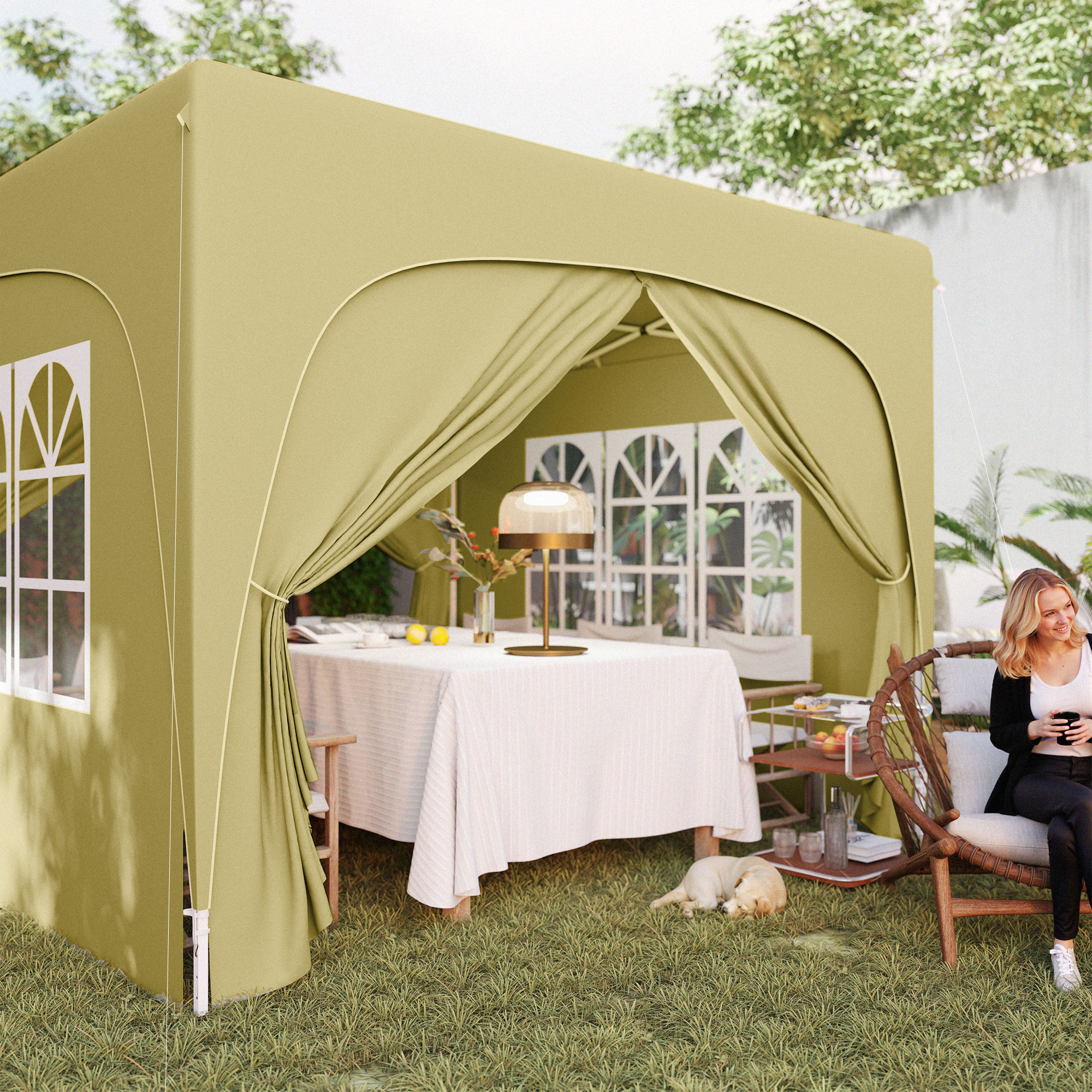 Outsunny 3 x 3 m Paviljoen, Pop-up Tuintent met Zijwanden en Draagtas, UPF50+, Hoogte Verstelbaar, Zand