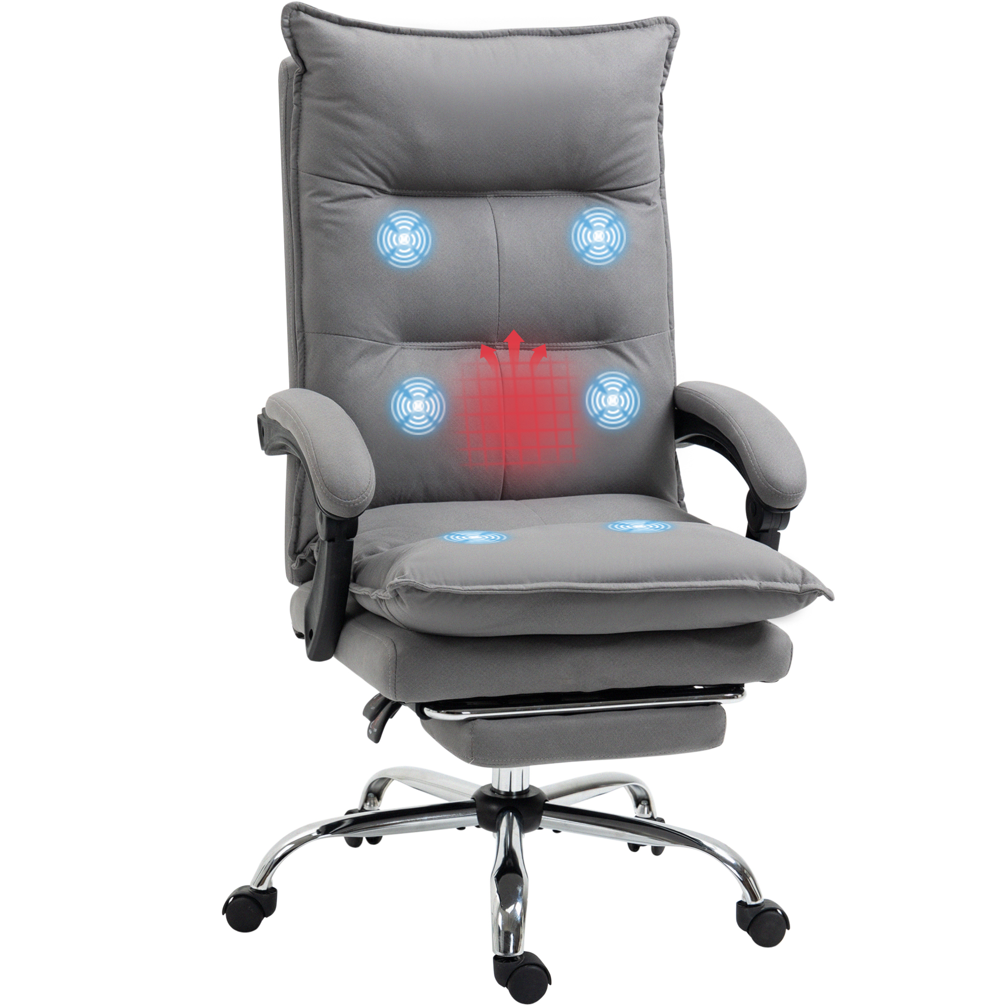 Vinsetto Bureaustoel met massagefunctie, verwarmingsfunctie, afstandsbediening, uitschuifbare voetensteun, kantelbaar, grijs
