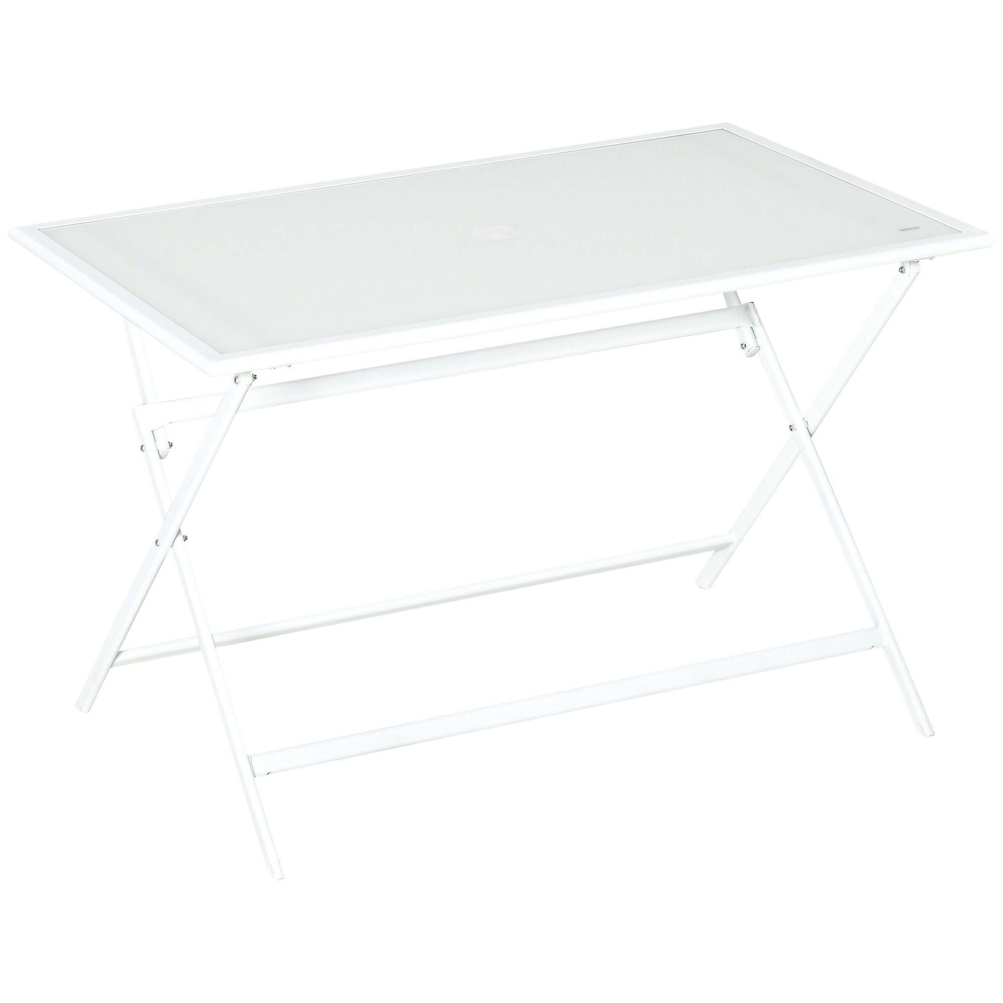 Outsunny klaptafel tuintafel met parasolgat klaptafel metaal glas wit