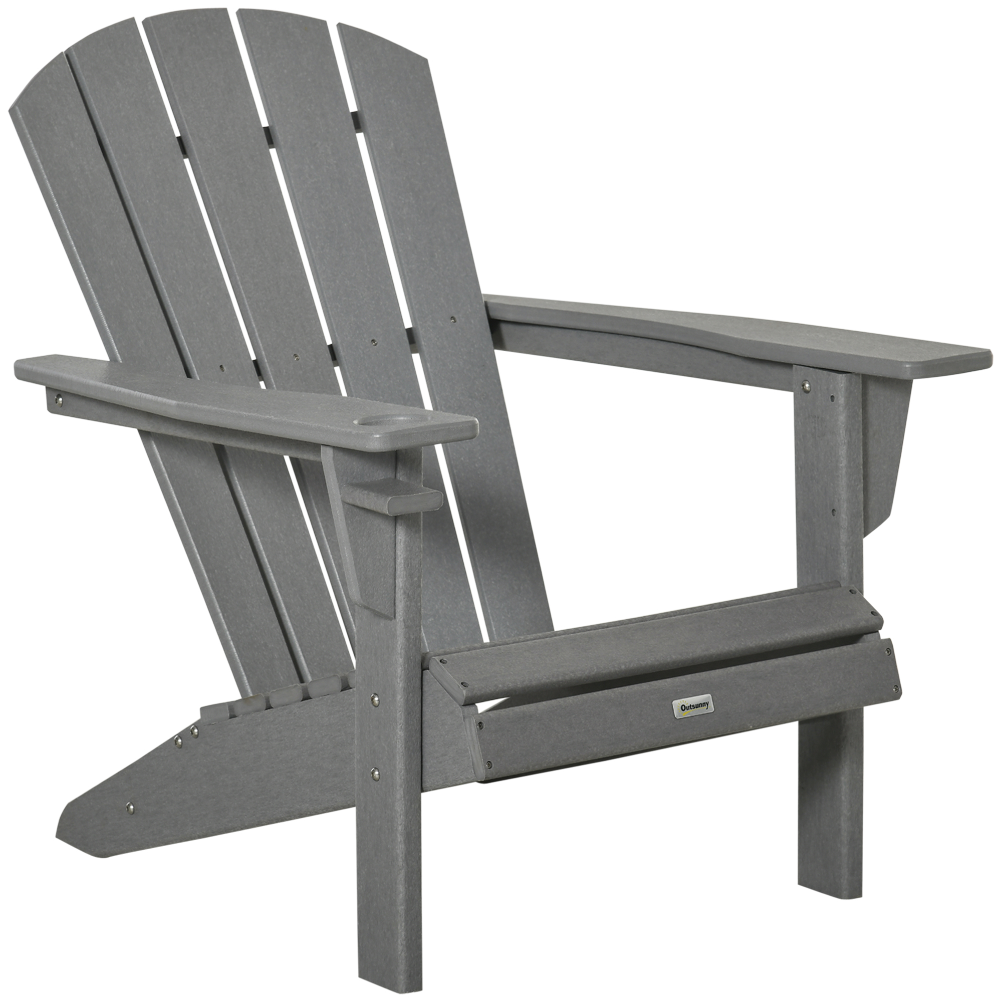 Outsunny Adirondack Stoel Kunststof 75x87x90cm,met Bekerhouder, Grijs