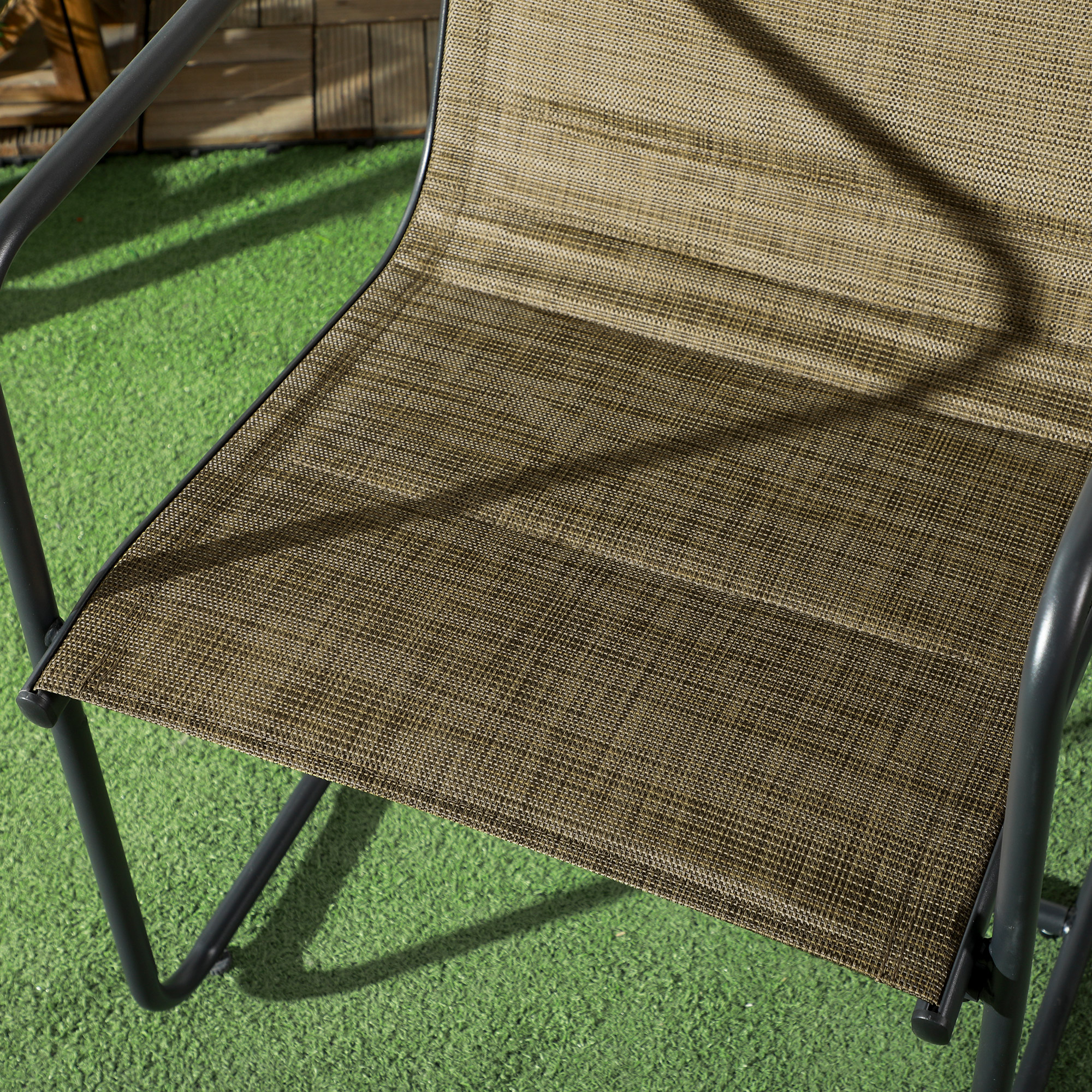 Outsunny Tuinstoel, 2-delige set, ademende bekleding, stevig metalen frame, 54x66,5x88cm, Zwart/Bruin