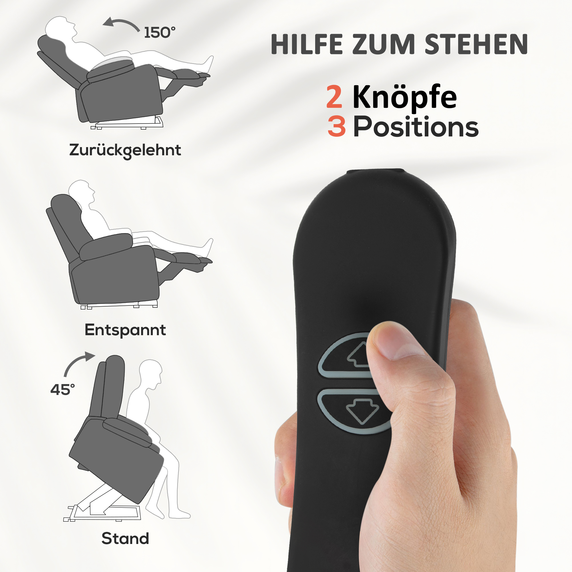 HOMCOM Opstaanstoel met Massagefunctie en Lendeverwarming, Relaxstoel met Afstandsbedieningen en Zijvakken, Grijs