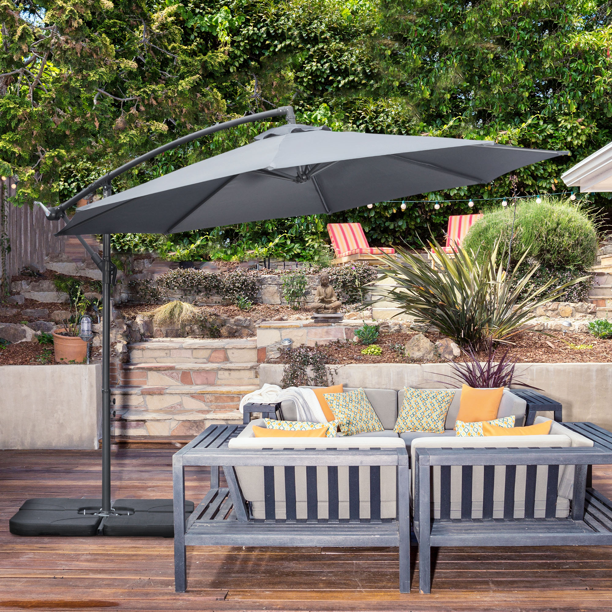Outsunny Ampelscherm Parasol Tuinscherm, inclusief kruisvoet, weerbestendig, 292 cm x 292 cm x 247 cm, Grijs