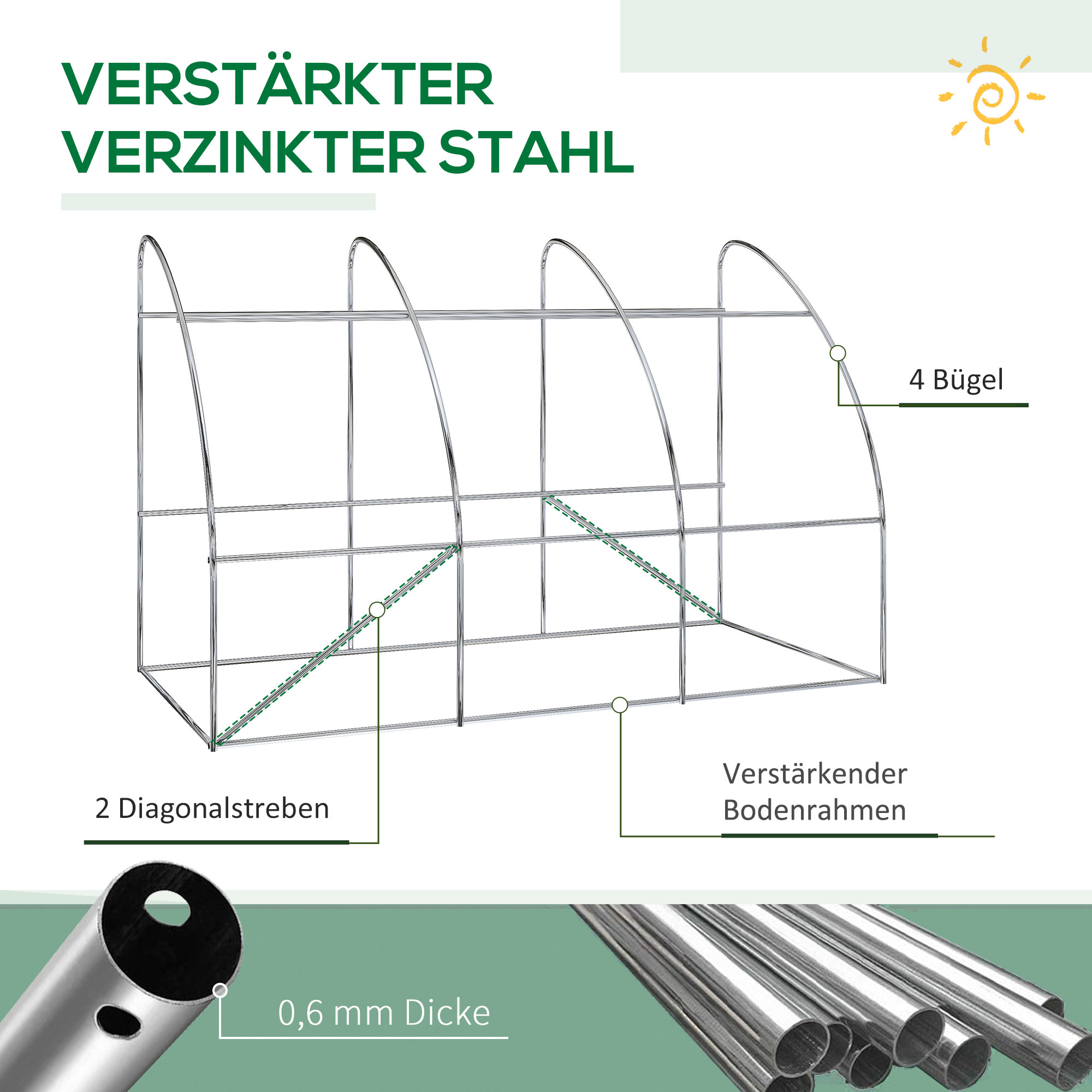 Outsunny foliekas, tomatenkas met gaasvenster, kas met roldeuren, kwekerij met UV-bescherming, groen, 300 x 150 x 197 cm