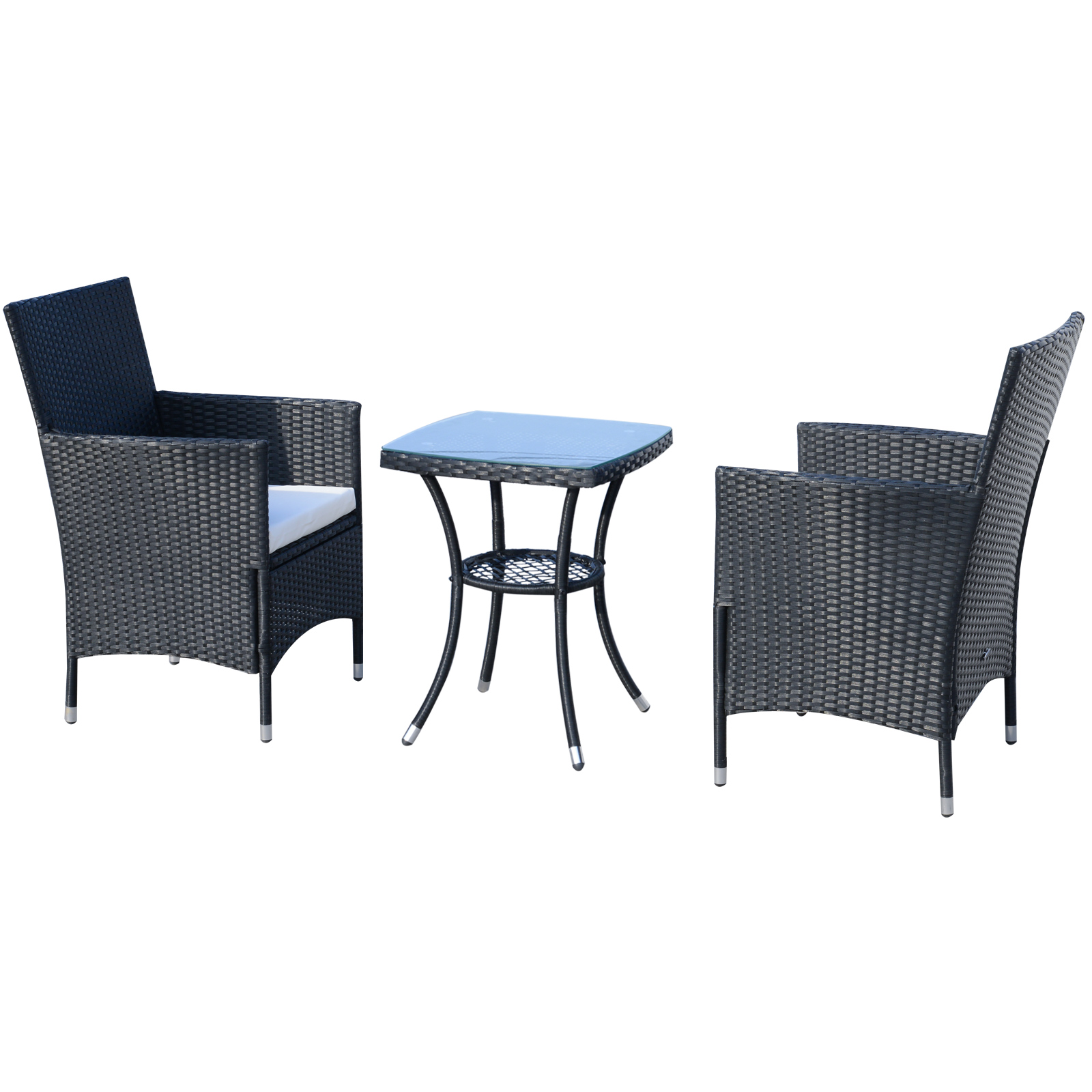 Outsunny 3-delige zitgroep voor in de tuin, rotan tuinset, poly-rotan, zwart