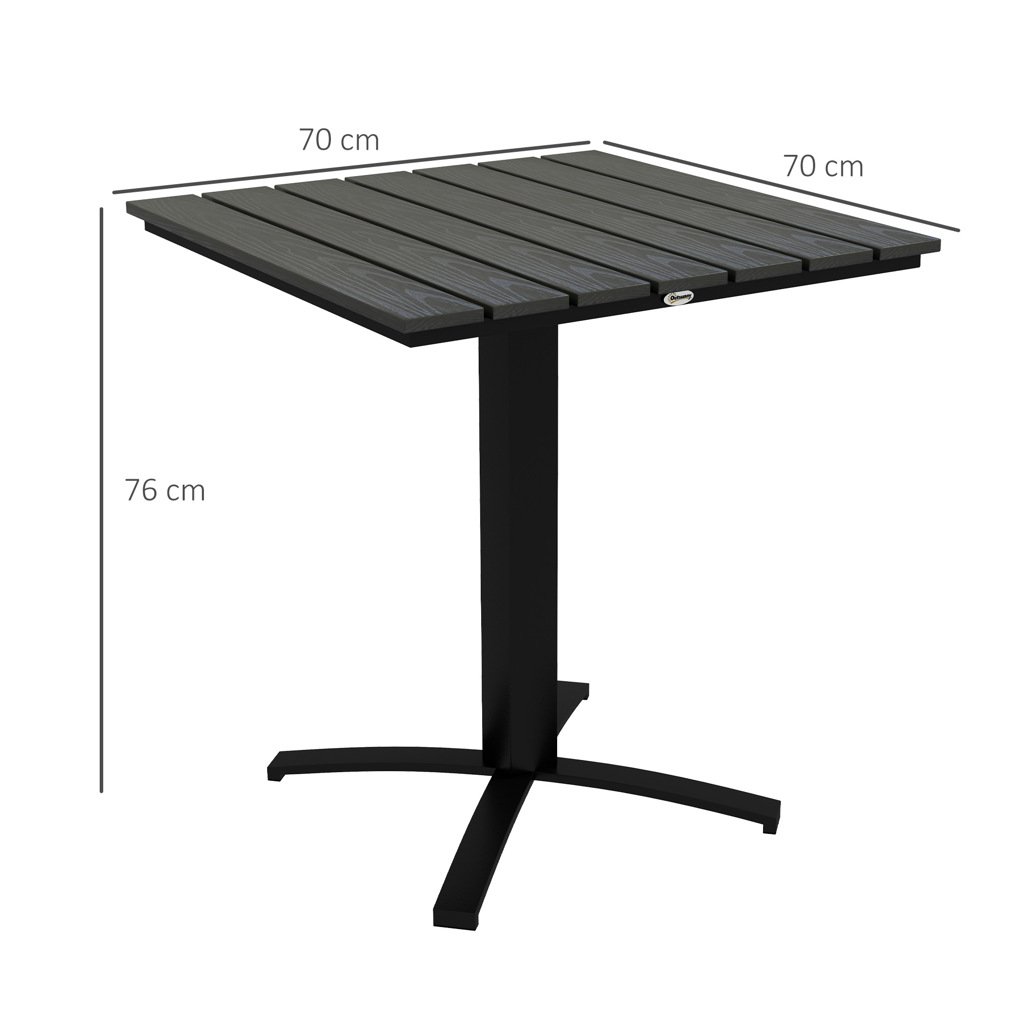 Outsunny Terrastafel, voor 4 personen, houtlook, aluminium frame, 70 x 70 x 76 cm, Grijs