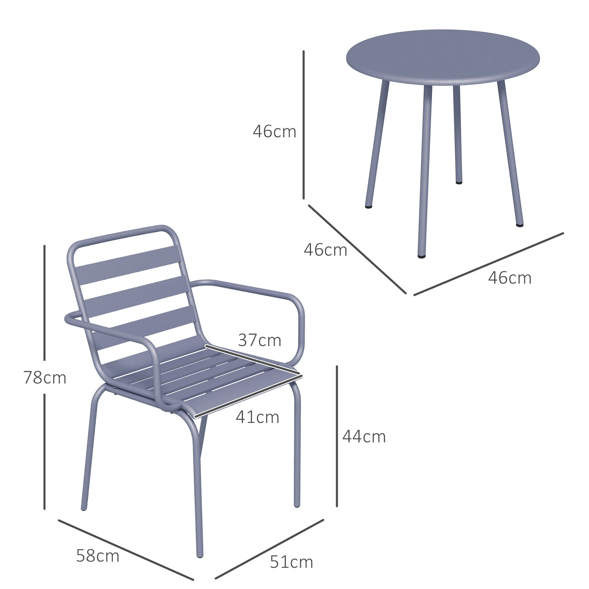 Outsunny 3-delige Bistroset Balkonbistroset 2-delige Bistroset, opklapbaar, modern design, 51 x 58 x 78 cm, Lichtgrijs