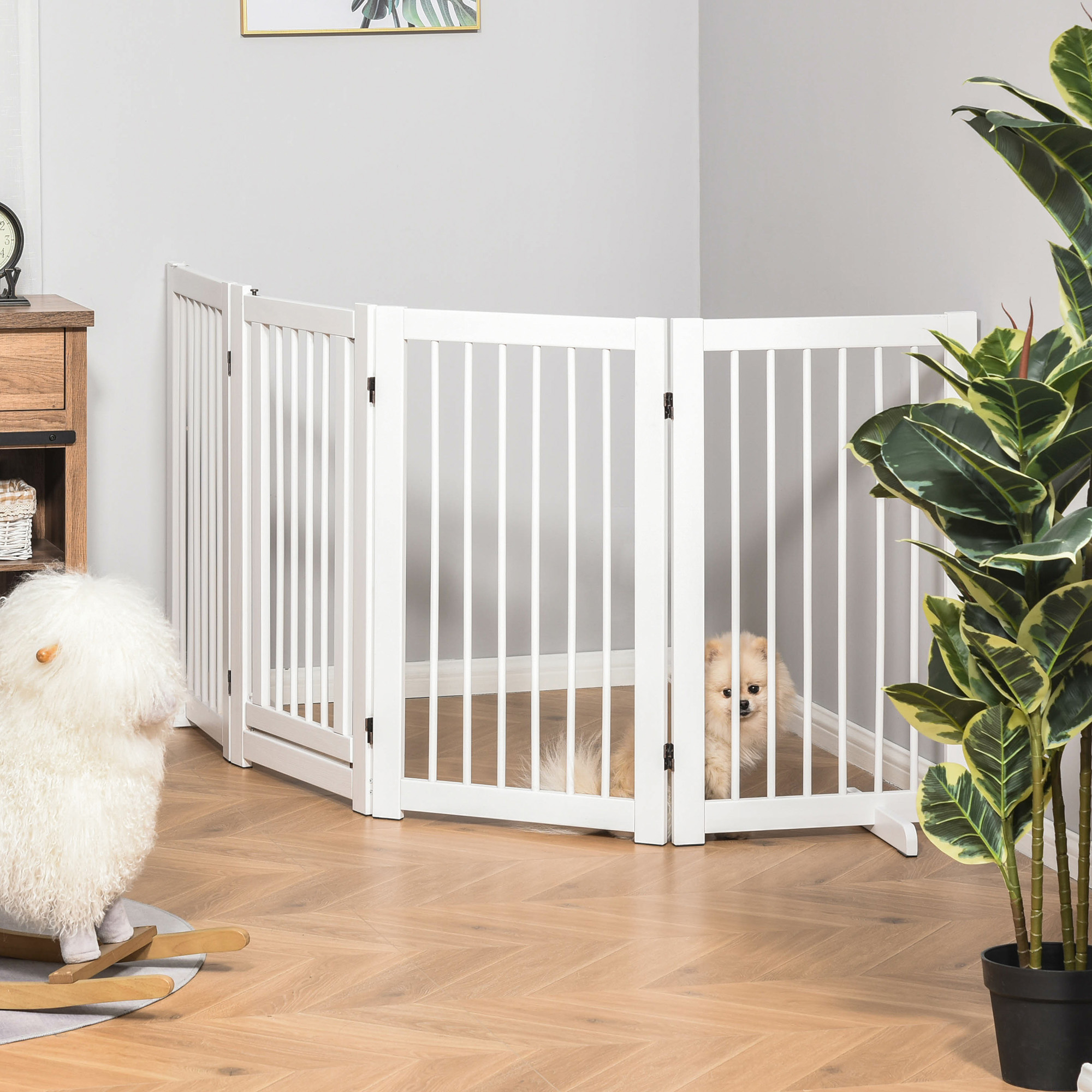 PawHut Hondenrek voor dieren veiligheidshek inklapbaar steunvoeten 75 cm wit