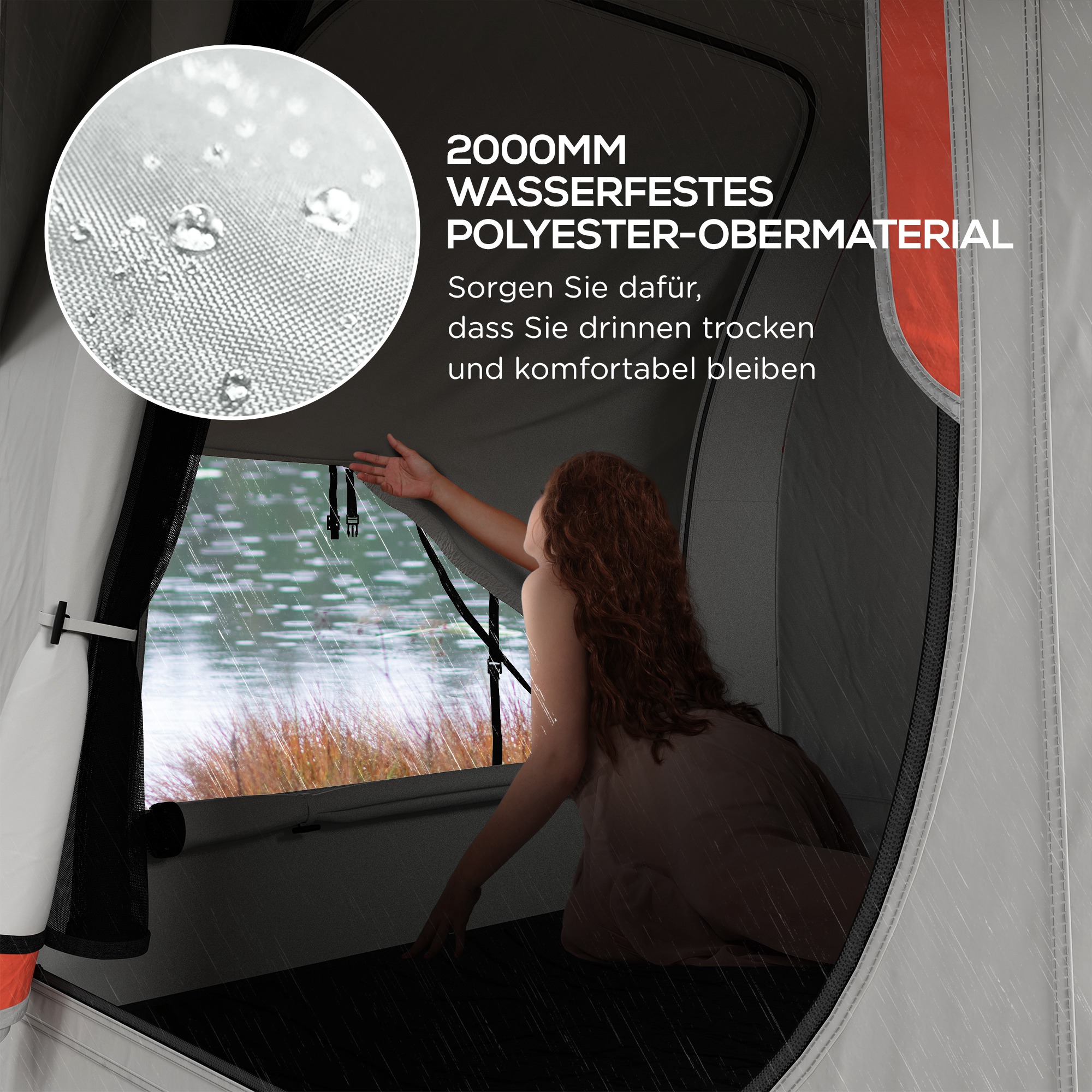Outsunny Auto Tent Kampeertent, 3 deuren, weerbestendig, 239cm x 210cm x 210cm, Oranje + Grijs