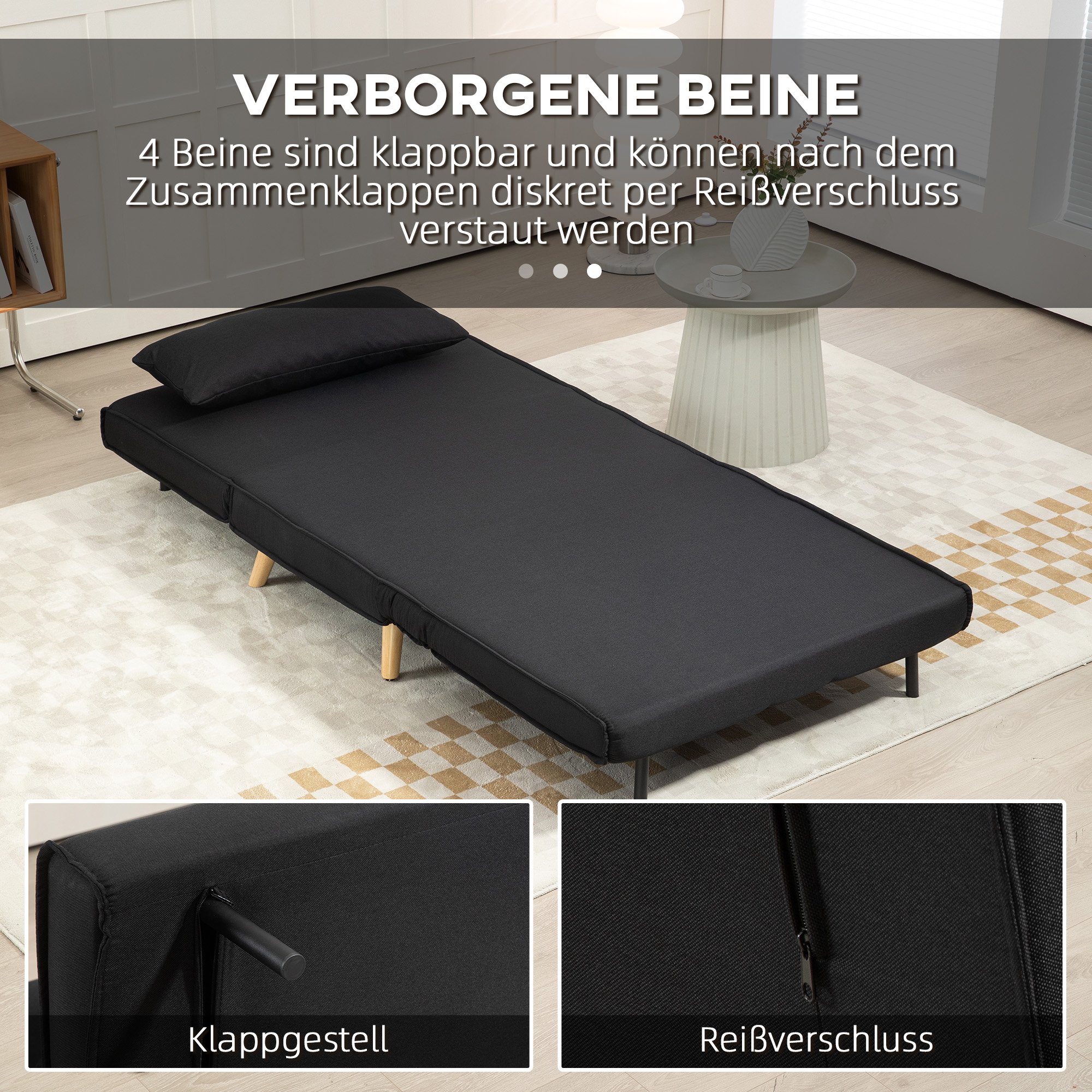 HOMCOM Relaxstoel met Bedfunctie, voor 1 Persoon, Modern Design, tot 350 kg, 94x78x80cm, Zwart