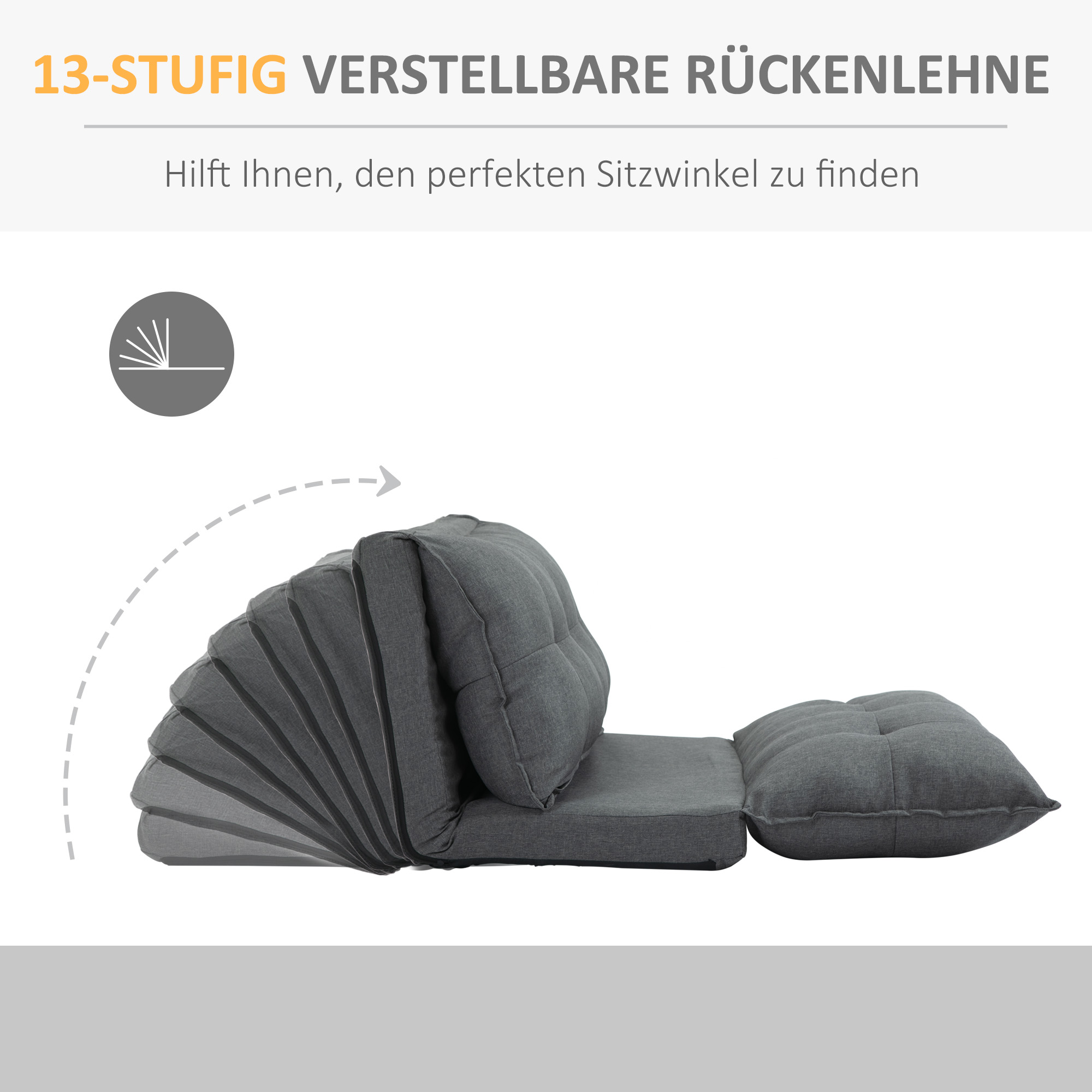 HOMCOM Diepe Relaxstoel, 13 Standen, Linnenlook, Metalen Structuur, 100 x 71 x 54 cm, Grijs