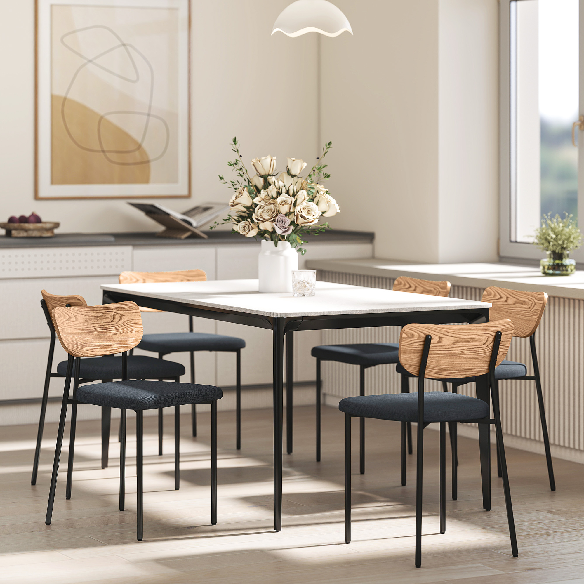 HOMCOM Set van 2 eetkamerstoelen in linnen-look, armloos ontwerp, metalen poten, Grijs