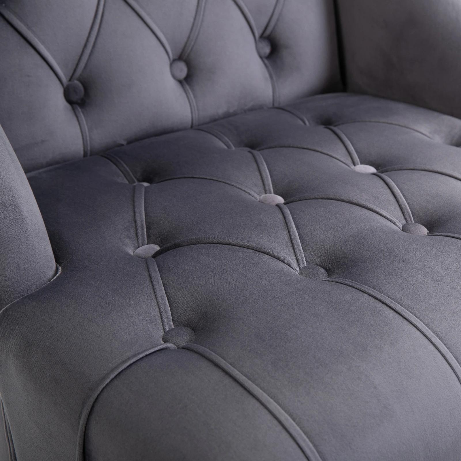 HOMCOM®-vleugelstoel met tufting, Relaxfauteuil, Fluweel, Grijs, 67 x 70,5 x 97 cm