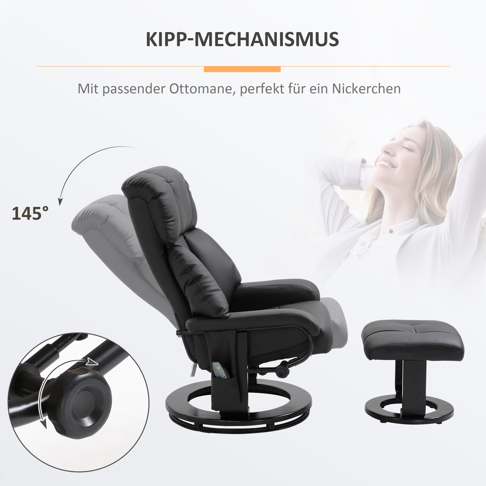 HOMCOM relaxfauteuil met massagestoel incl. kruk zwart