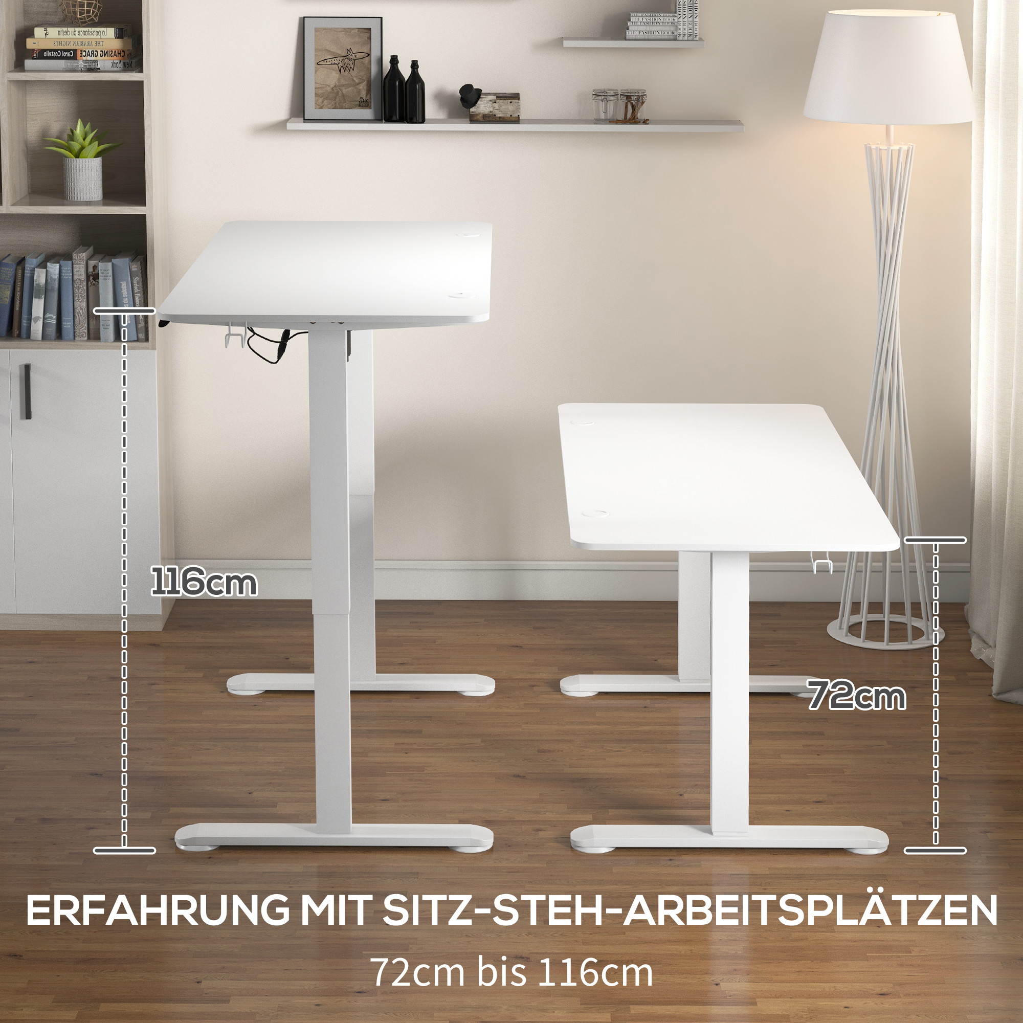 Vinsetto Elektrisch Verstelbaar Sta-Bureau Computertafel, 140 cm x 70 cm x 116 cm, Wit