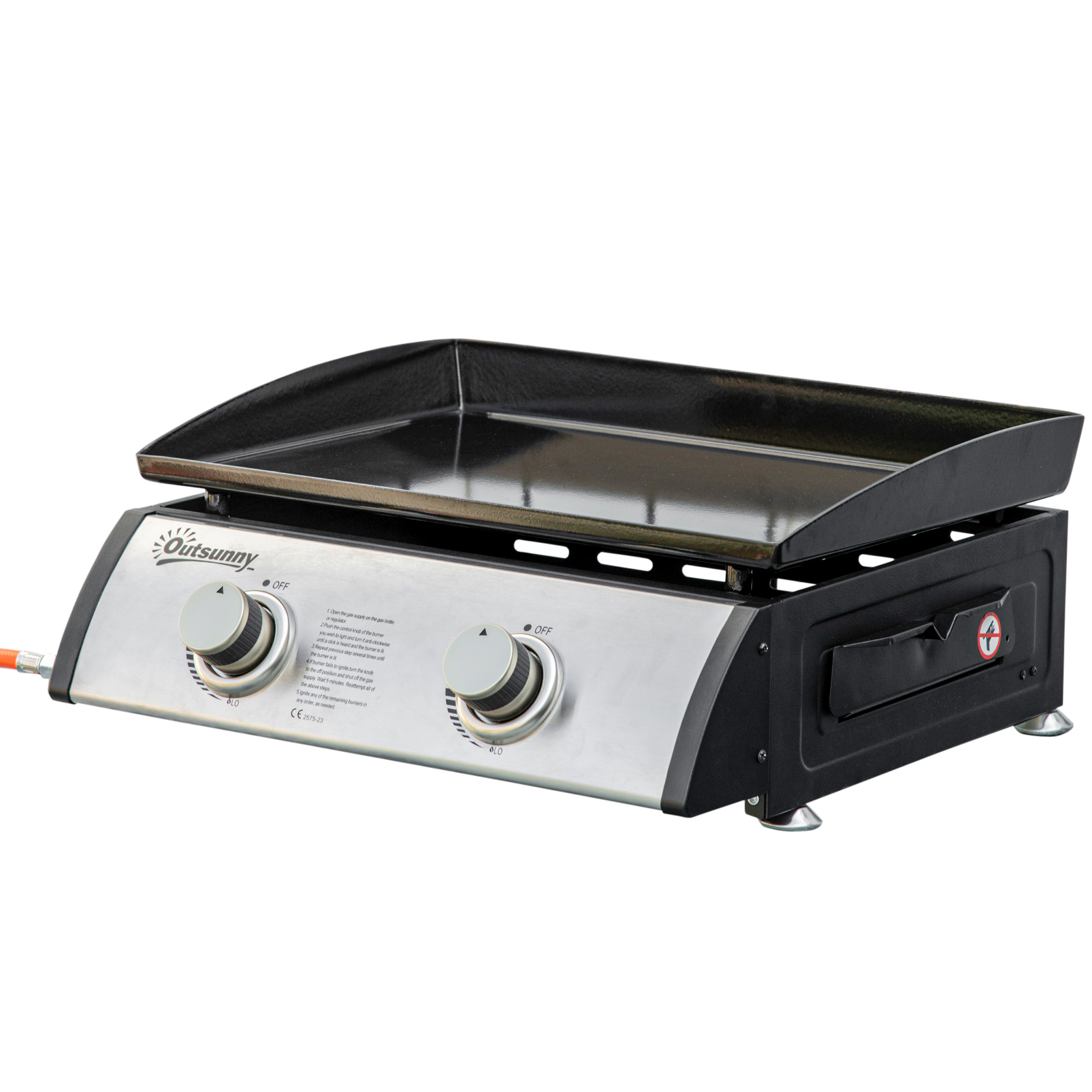 Outsunny tafelgrill gasgrill BBQ met 2 branders, tafelgasgrill met slang