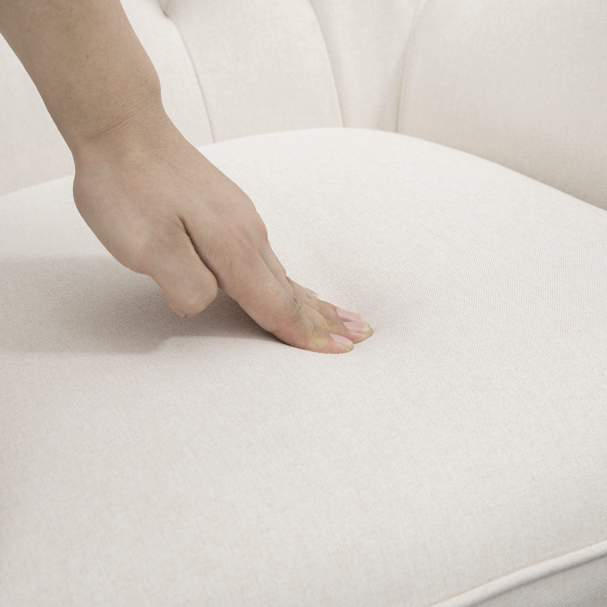 HOMCOM Schommelstoel in Scandinavisch design - Relaxfauteuil met knopsteekdetailing, 69 cm x 90 cm x 100 cm, Crème + Natuur + Zwart