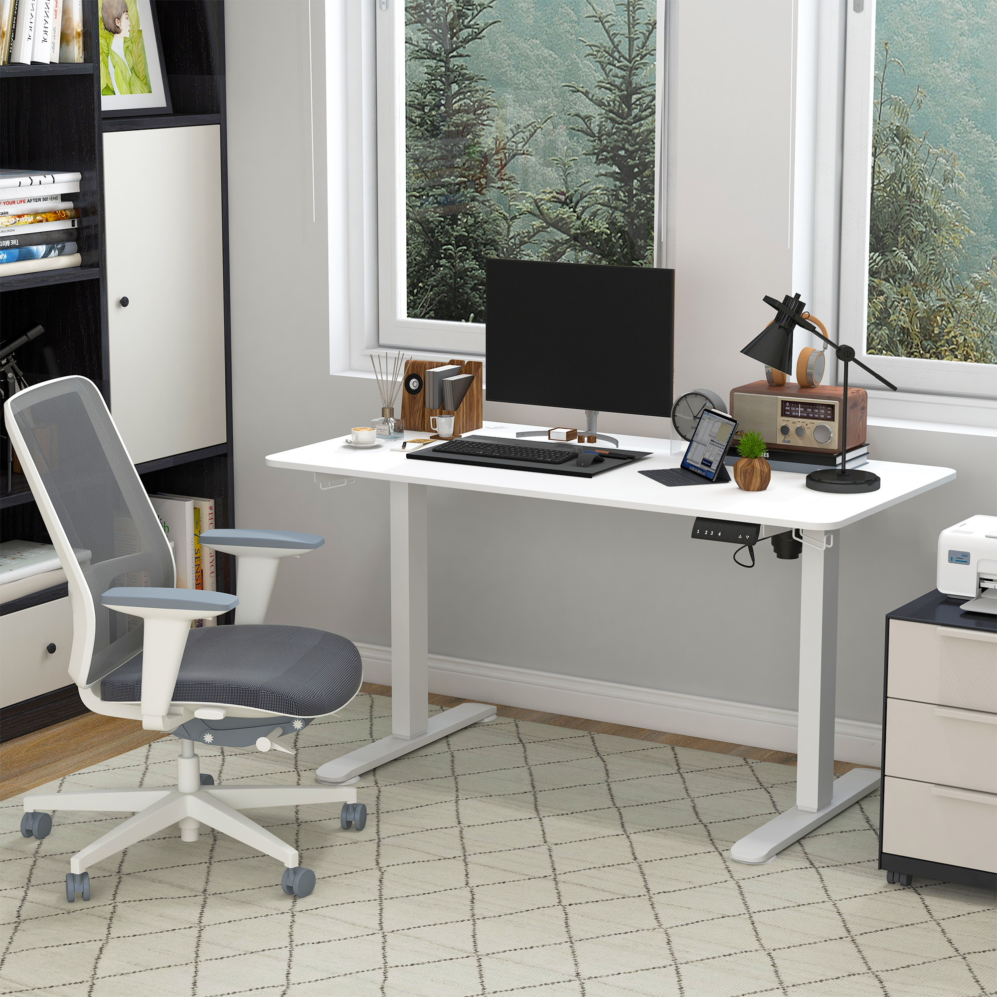 Vinsetto Elektrisch Verstelbaar Sta-Bureau Computertafel, 140 cm x 70 cm x 116 cm, Wit
