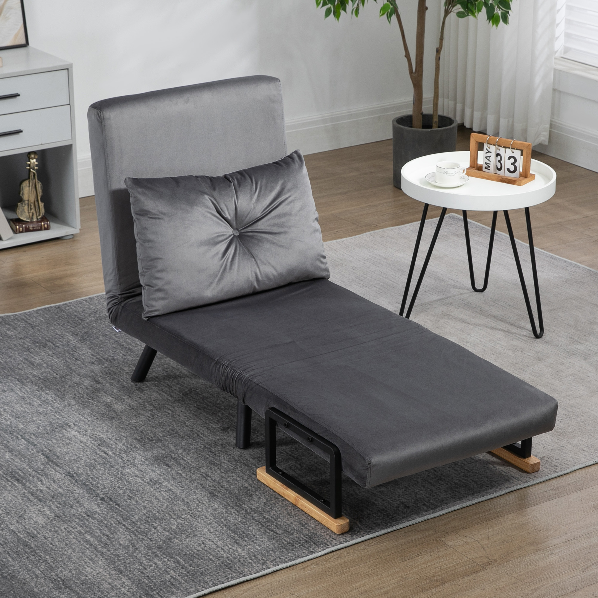 HOMCOM Lounge stoel in Scandinavisch design, ligstoel, leesstoel. Inclusief kussen met knoopsluiting, Donkergrijs