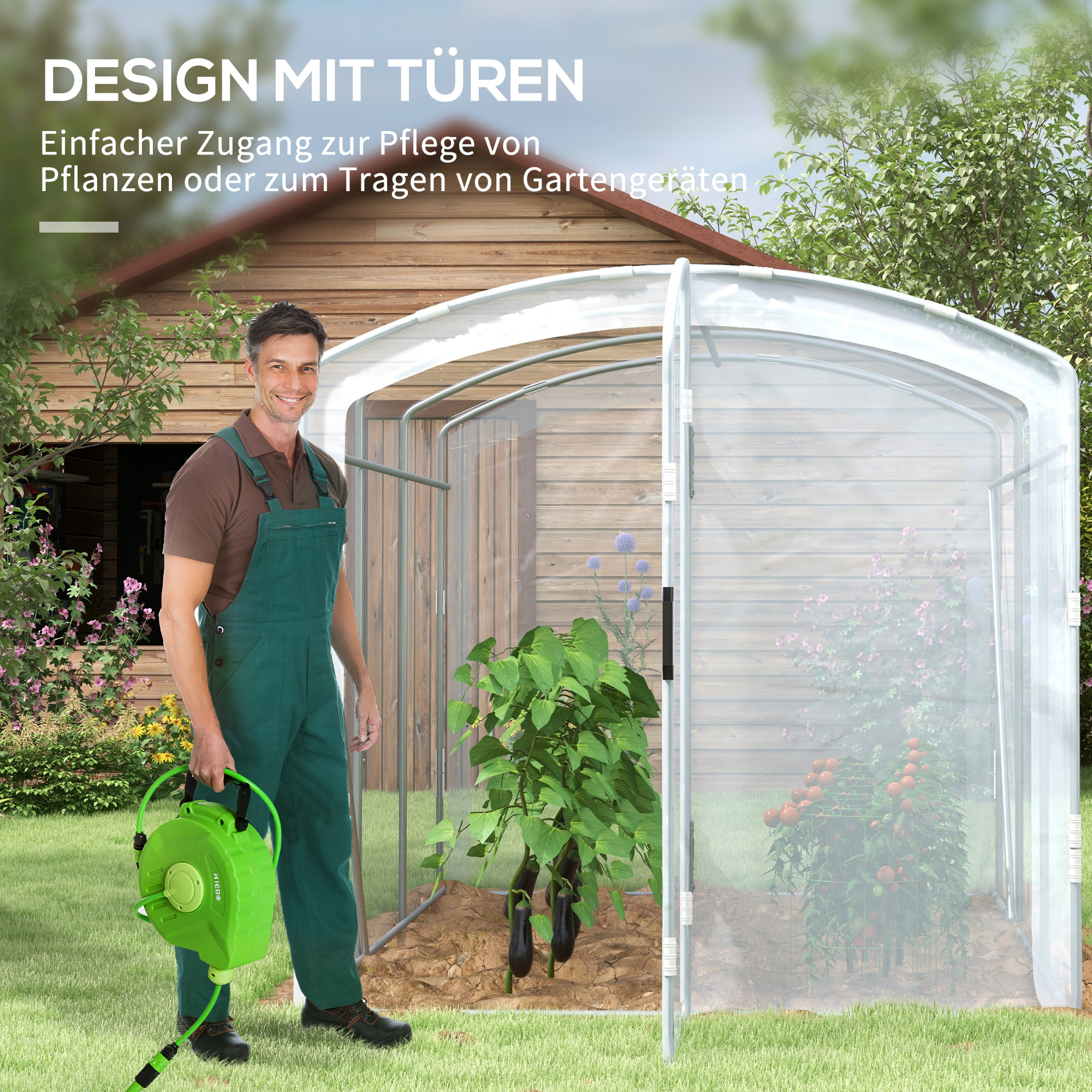 Outsunny Tunnelkas, loopbaar, transparante folie, verzinkt stalen frame, 3 x 2 x 2m